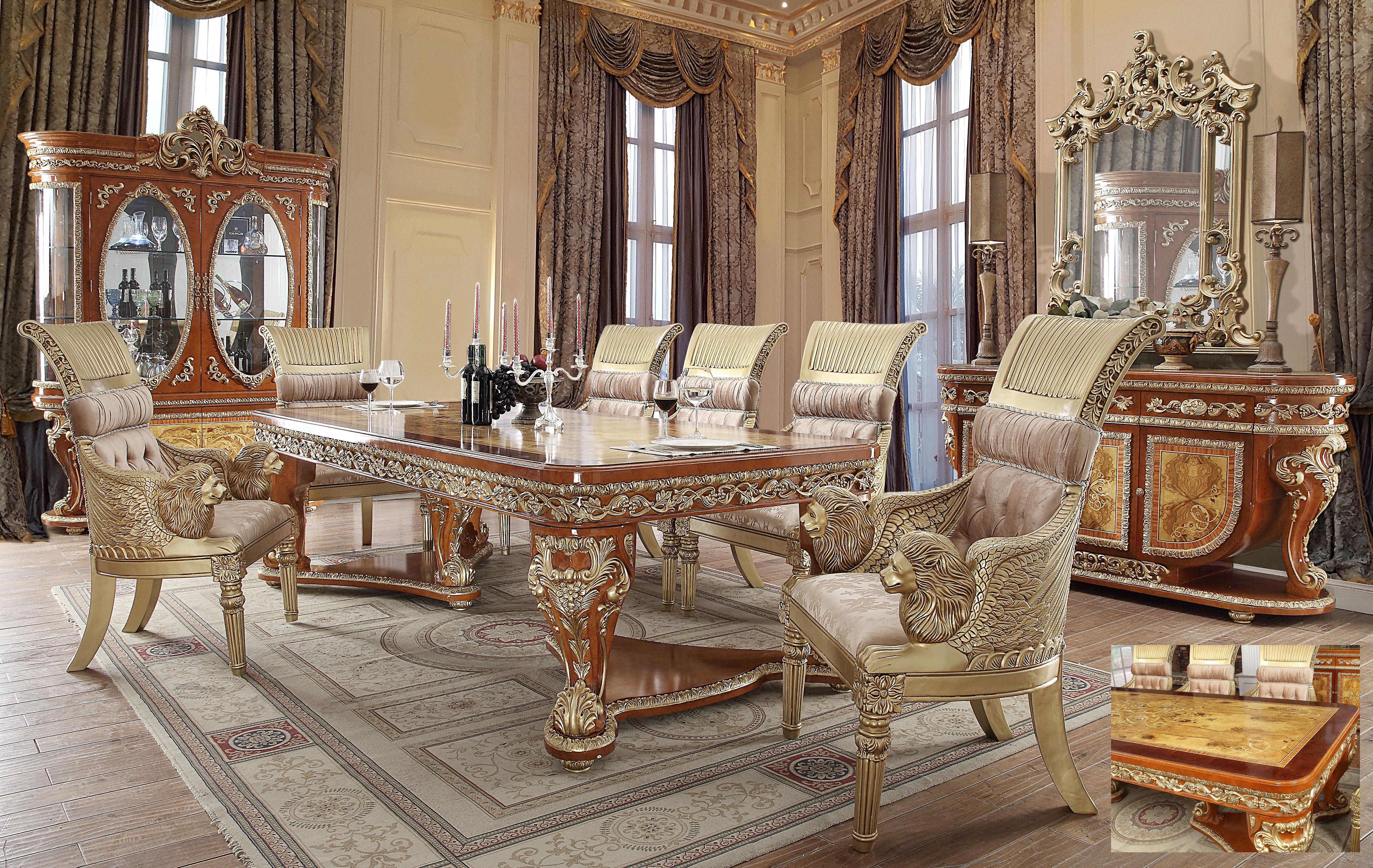 

                    
Buy Luxury Amber & Gold Dining Room Set 8Pcs Carved Wood Homey Design HD-8024
