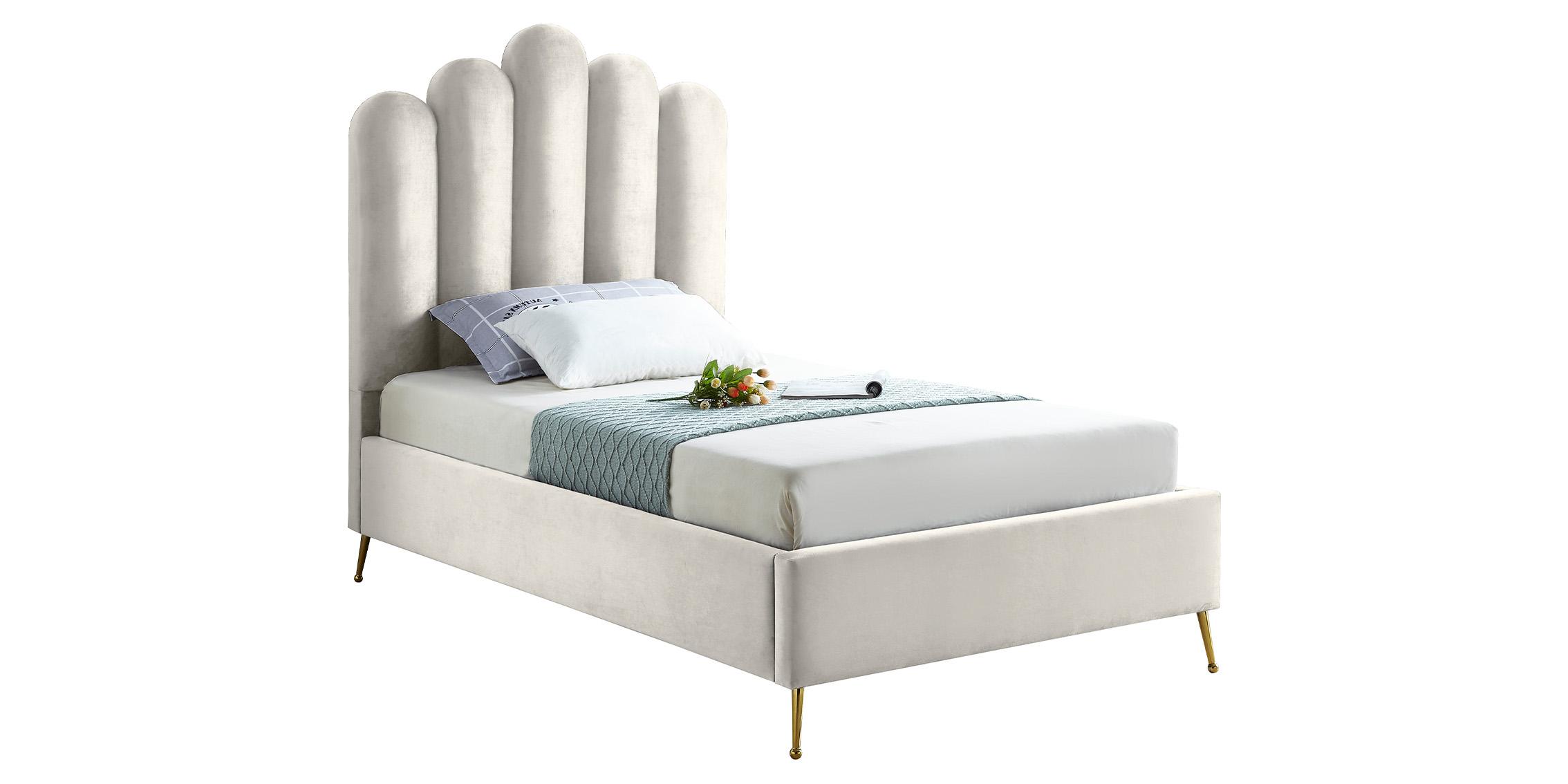 

    
Rich Cream Velvet Channel Tufting Twin Bed LILY Cream-T Meridian Contemporary
