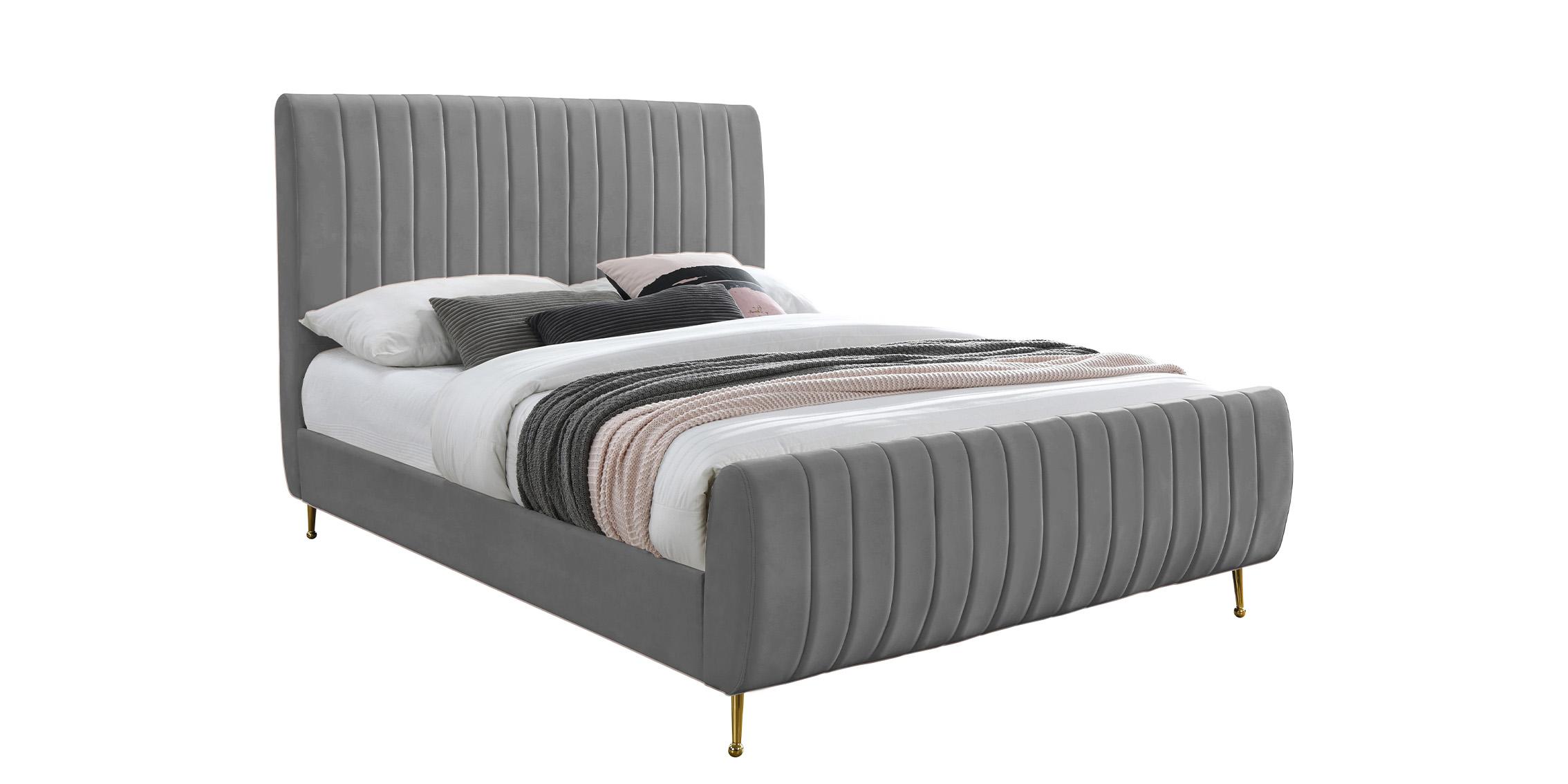 

    
Rich Grey Velvet Channel Tufted Full Bed ZARA Meridian Contemporary Modern
