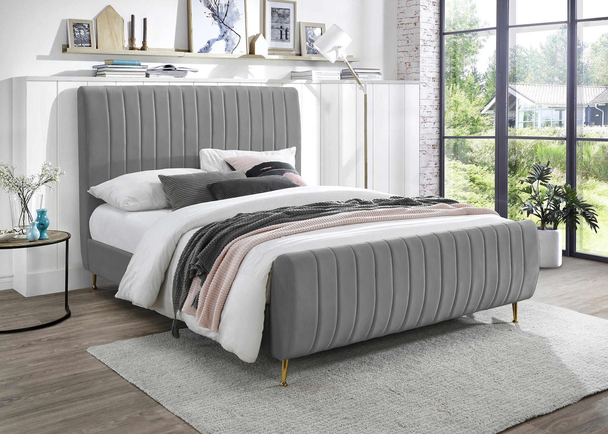 

    
Rich Grey Velvet Channel Tufted Full Bed ZARA Meridian Contemporary Modern
