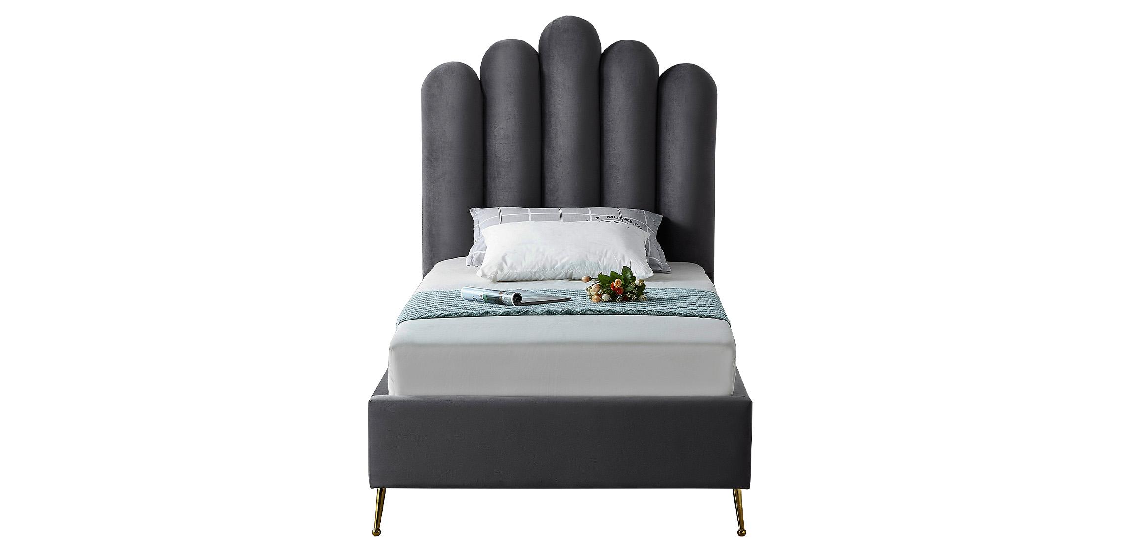 

    
Rich Grey Velvet Channel Tufting Twin Bed LILY Grey-T Meridian Contemporary
