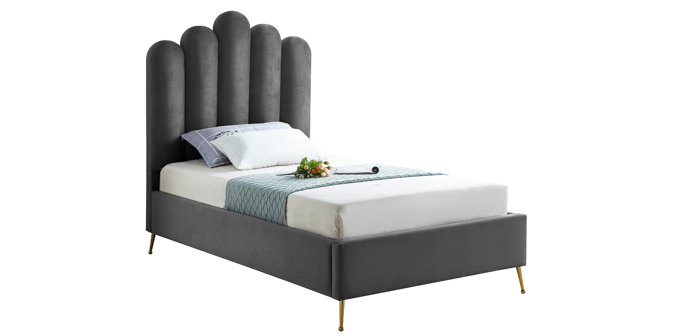 

    
Rich Grey Velvet Channel Tufting Twin Bed LILY Grey-T Meridian Contemporary
