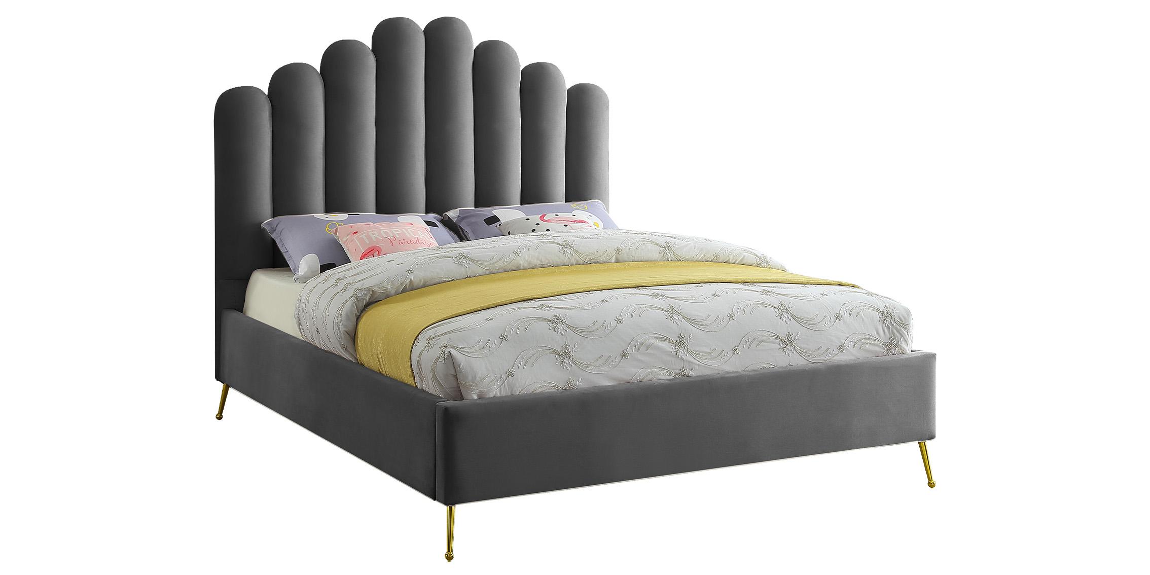 

    
Rich Grey Velvet Channel Tufting Queen Bed LILY Grey-Q Meridian Contemporary
