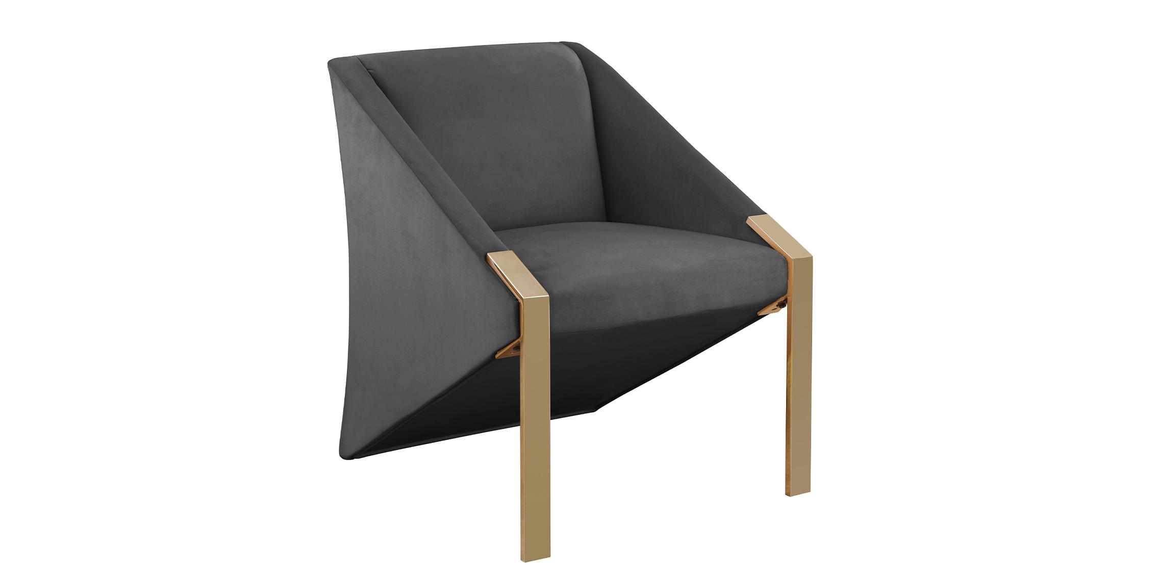 Contemporary, Modern Accent Chair RIVET 593Grey 593Grey in Gray, Gold Velvet