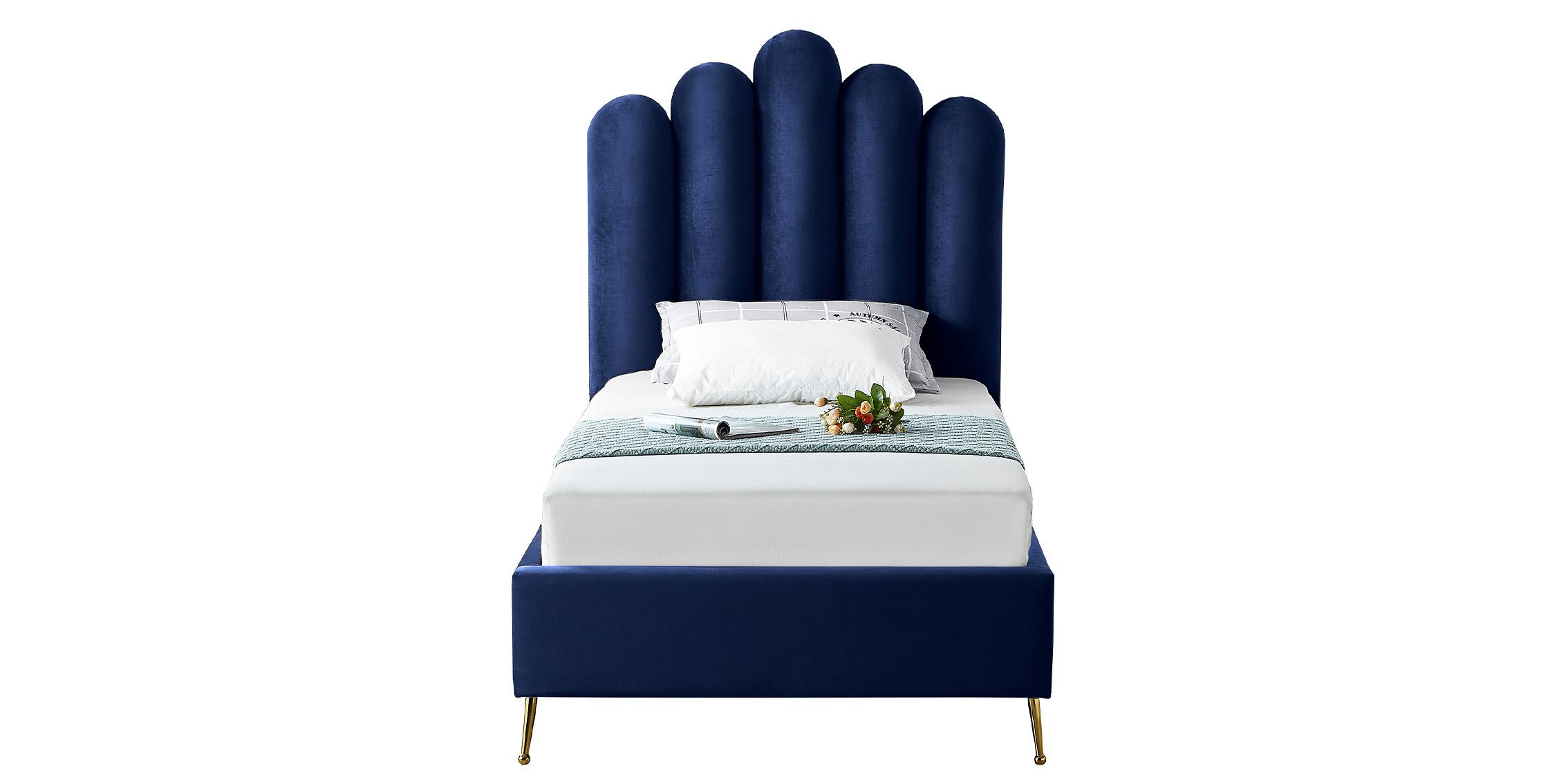 

    
Rich Navy Velvet Channel Tufting Twin Bed LILY Navy-T Meridian Contemporary
