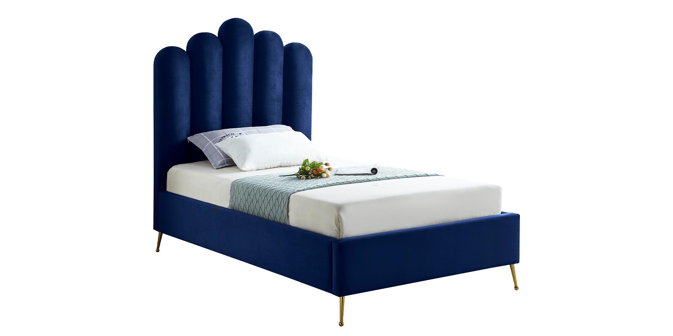 

    
Rich Navy Velvet Channel Tufting Twin Bed LILY Navy-T Meridian Contemporary
