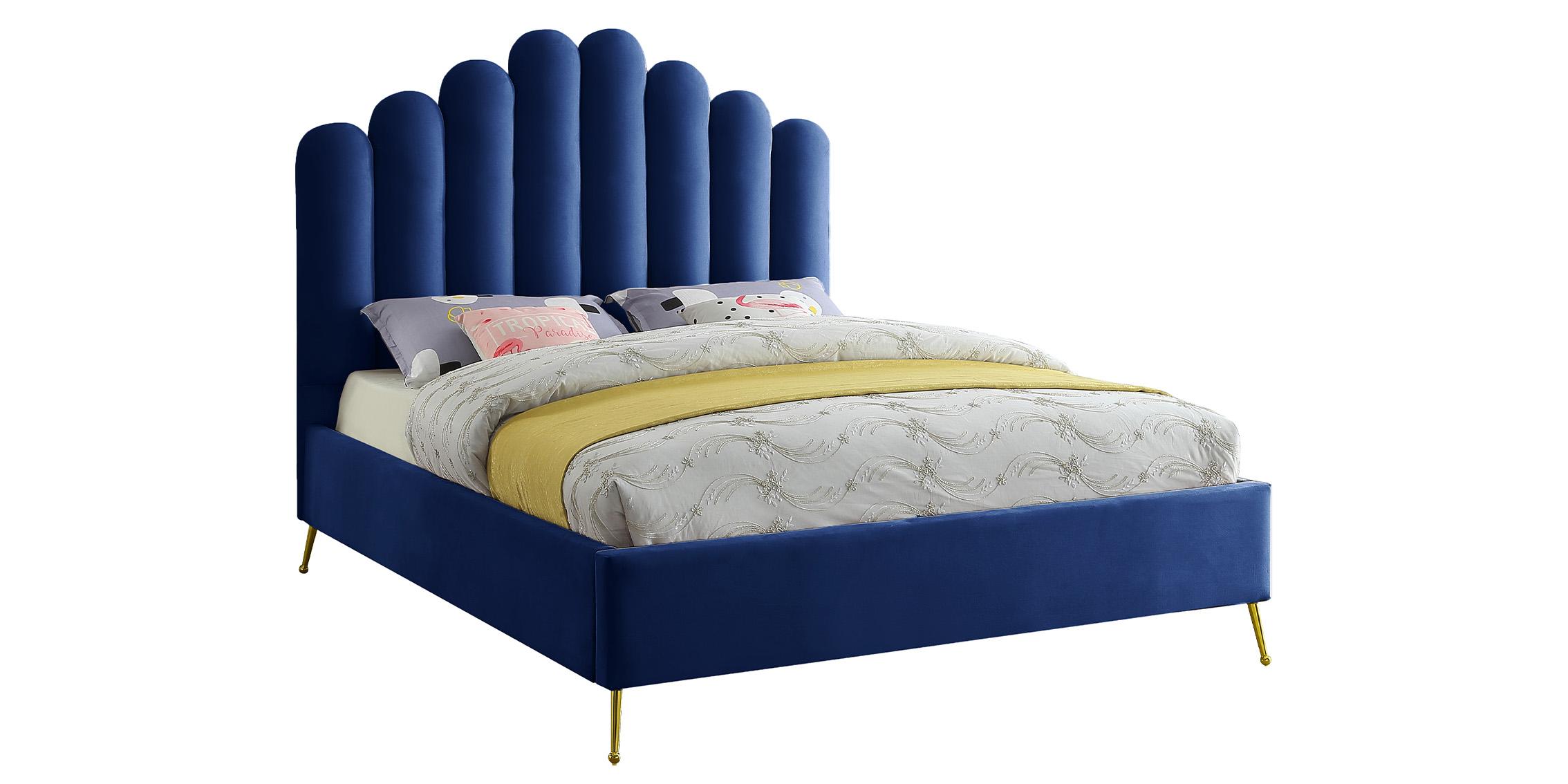 

    
Rich Navy Velvet Channel Tufting King Bed LILY Navy-K Meridian Contemporary
