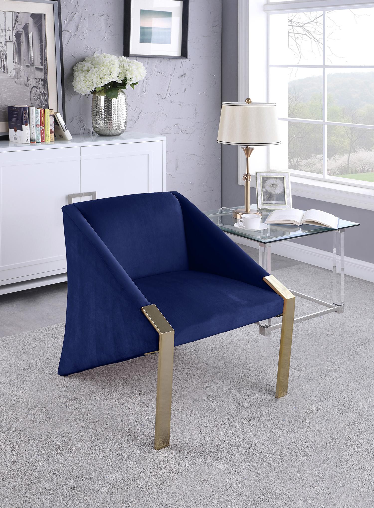 

    
Rich Navy Velvet & Gold Steel Accent Chair RIVET 593Navy Meridian Contemporary
