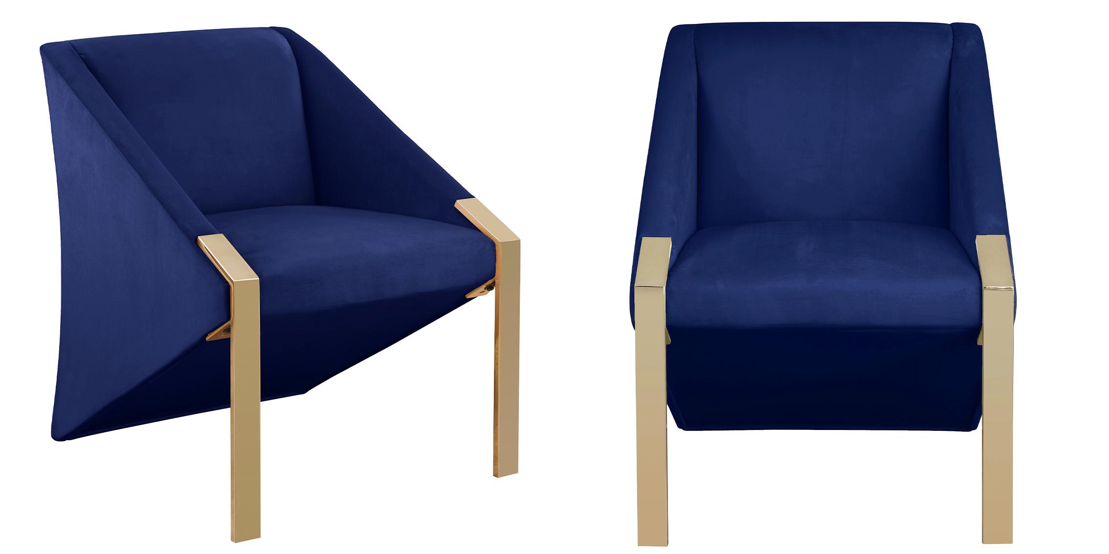 

    
Rich Navy Velvet & Gold Steel Accent Chair Set 2P RIVET 593Navy Meridian Modern
