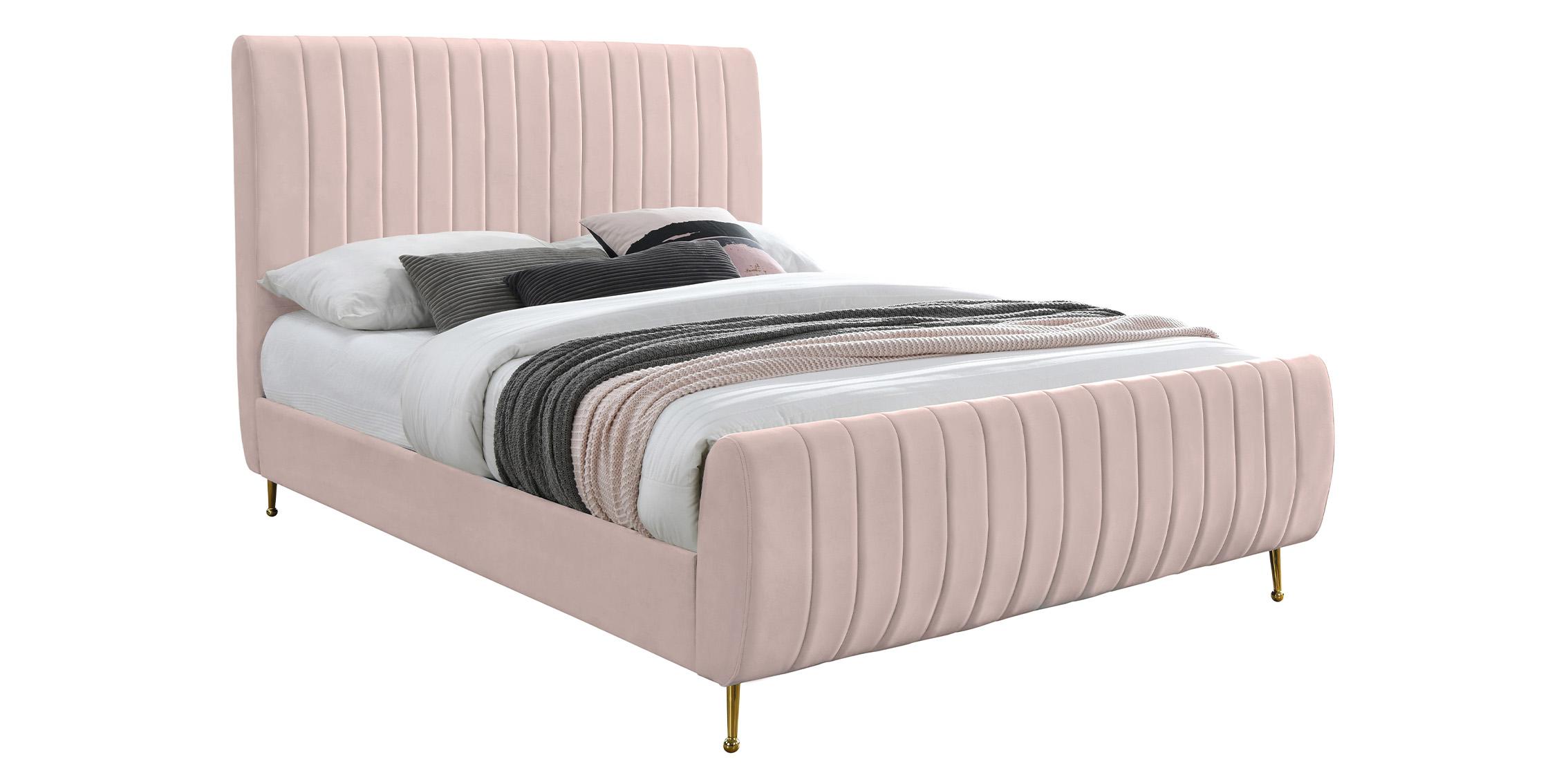 Contemporary, Modern Platform Bed ZARA Pink-F ZaraPink-F in Pink, Gold Velvet