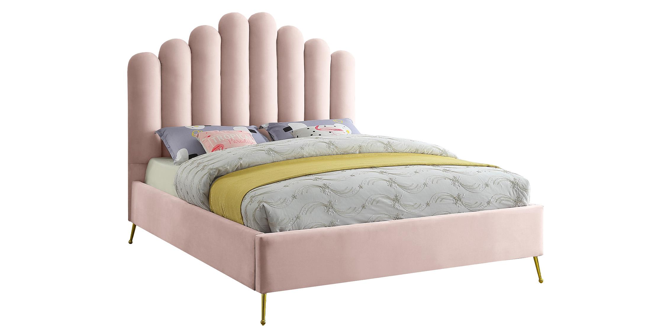 Contemporary Platform Bed LILY Pink-F LilyPink-F in Pink Velvet