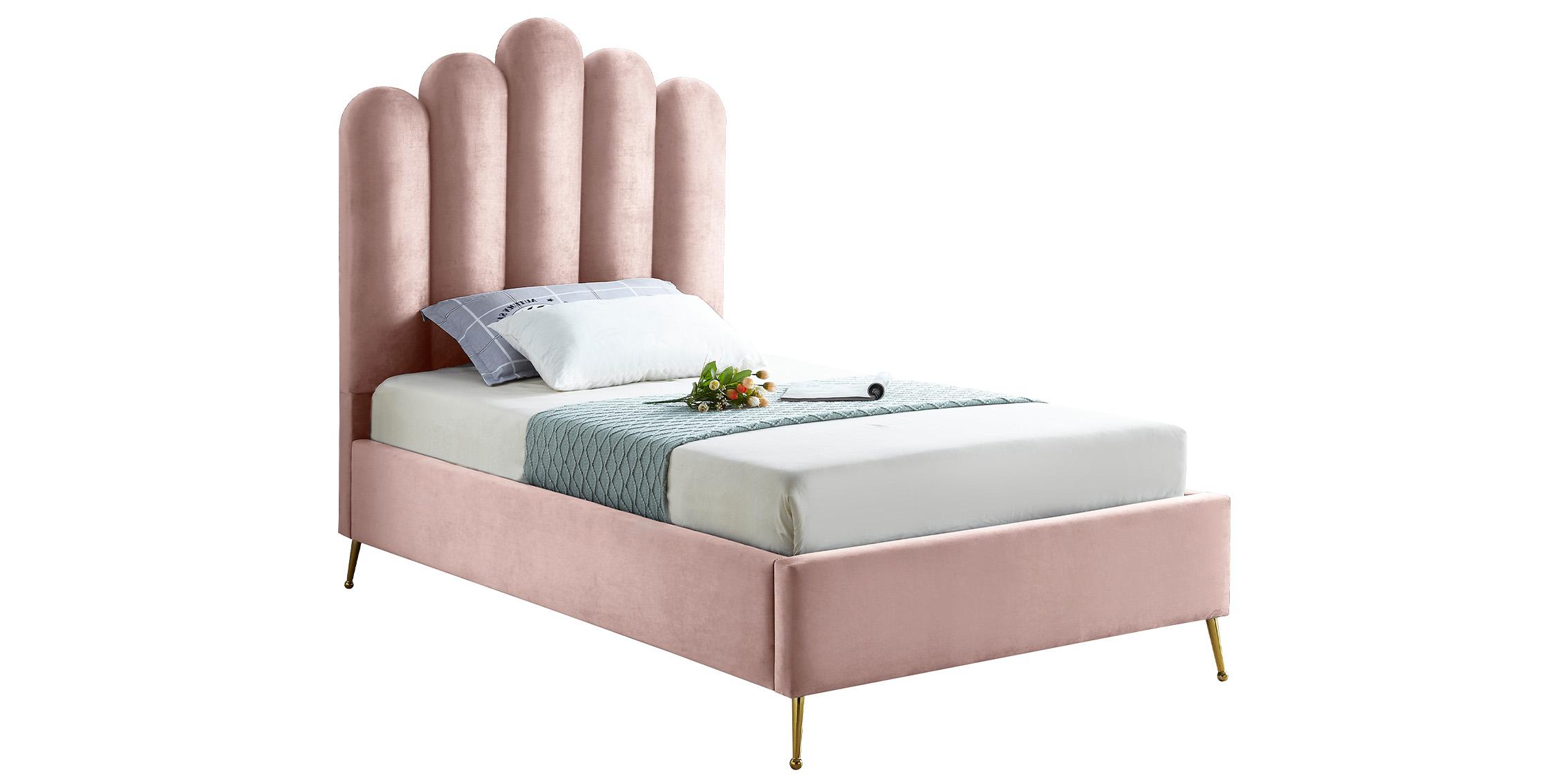 Contemporary Platform Bed LILY Pink-T LilyPink-T in Pink Velvet