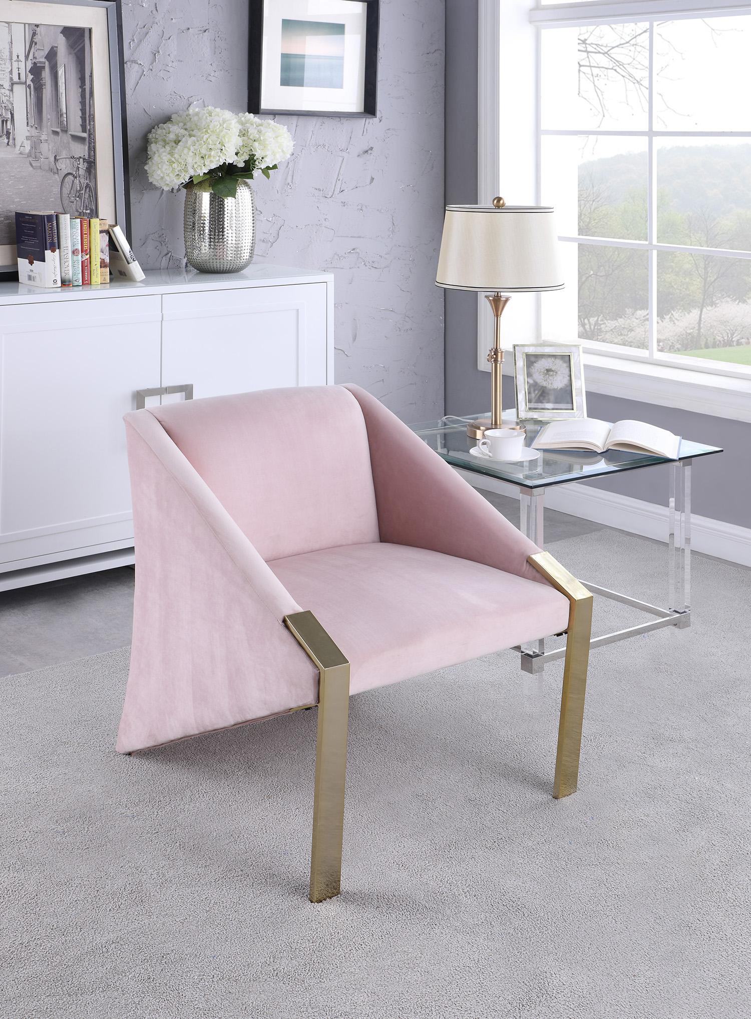 

    
Rich Pink Velvet & Gold Steel Accent Chair Set 2 RIVET 593Pink Meridian Modern
