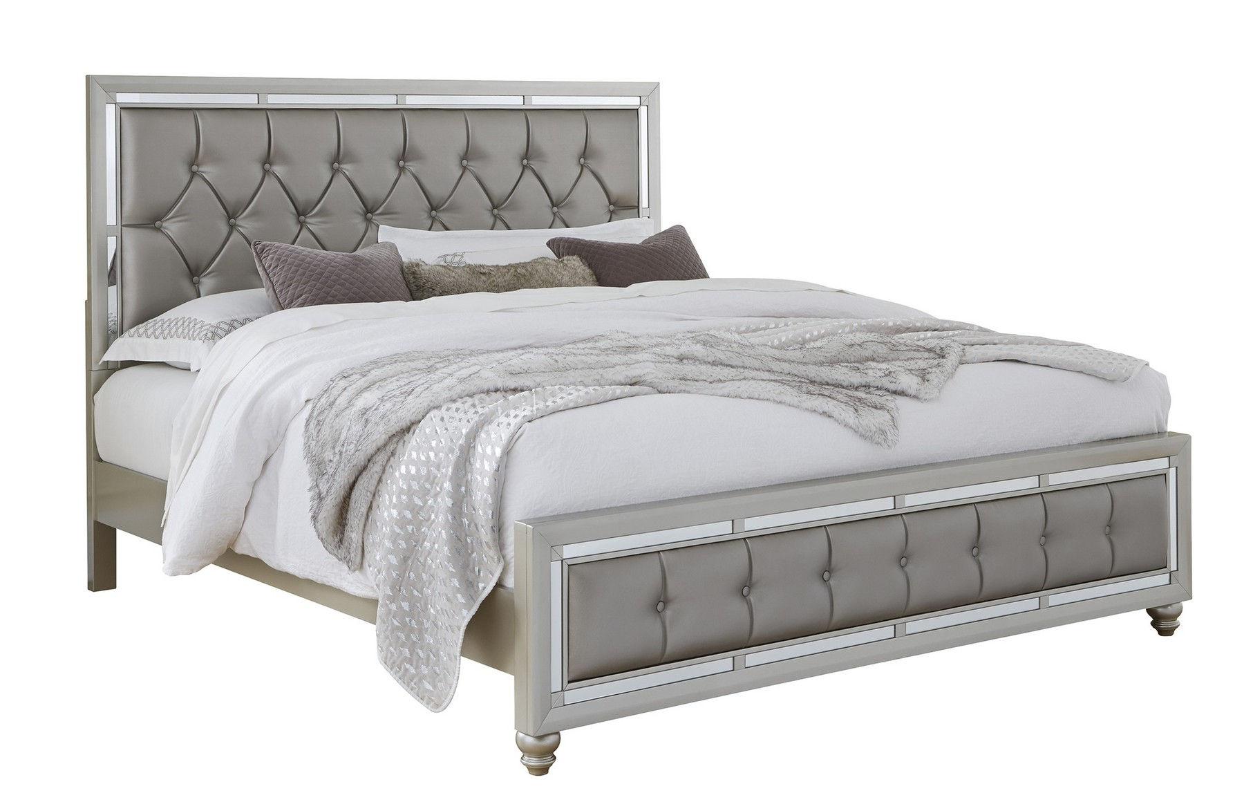 Casual Platform Bed RILEY RILEY-KB in Gray Leatherette