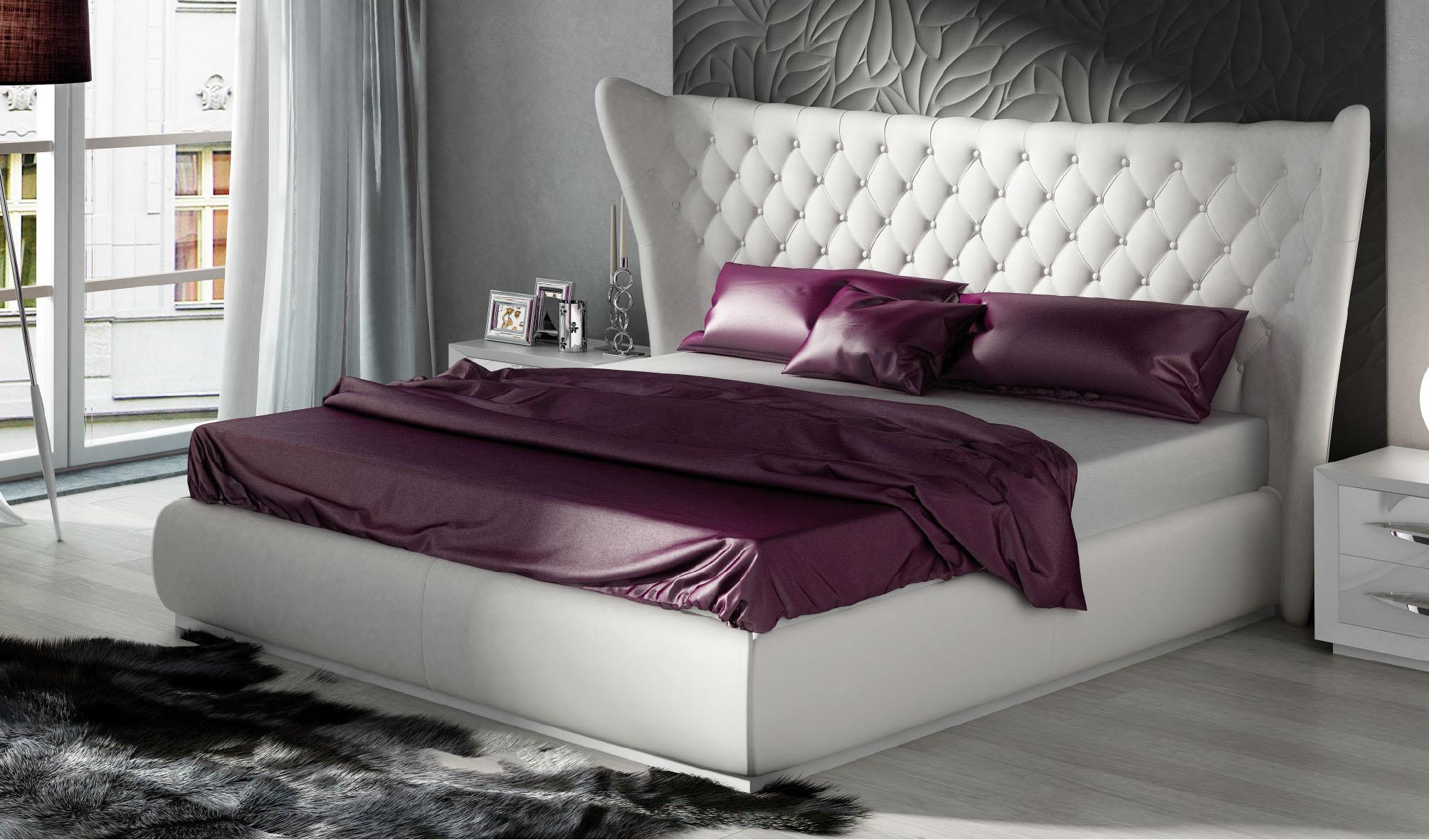 Modern Platform Bed Rone Rone EK Bed in White Eco-Leather