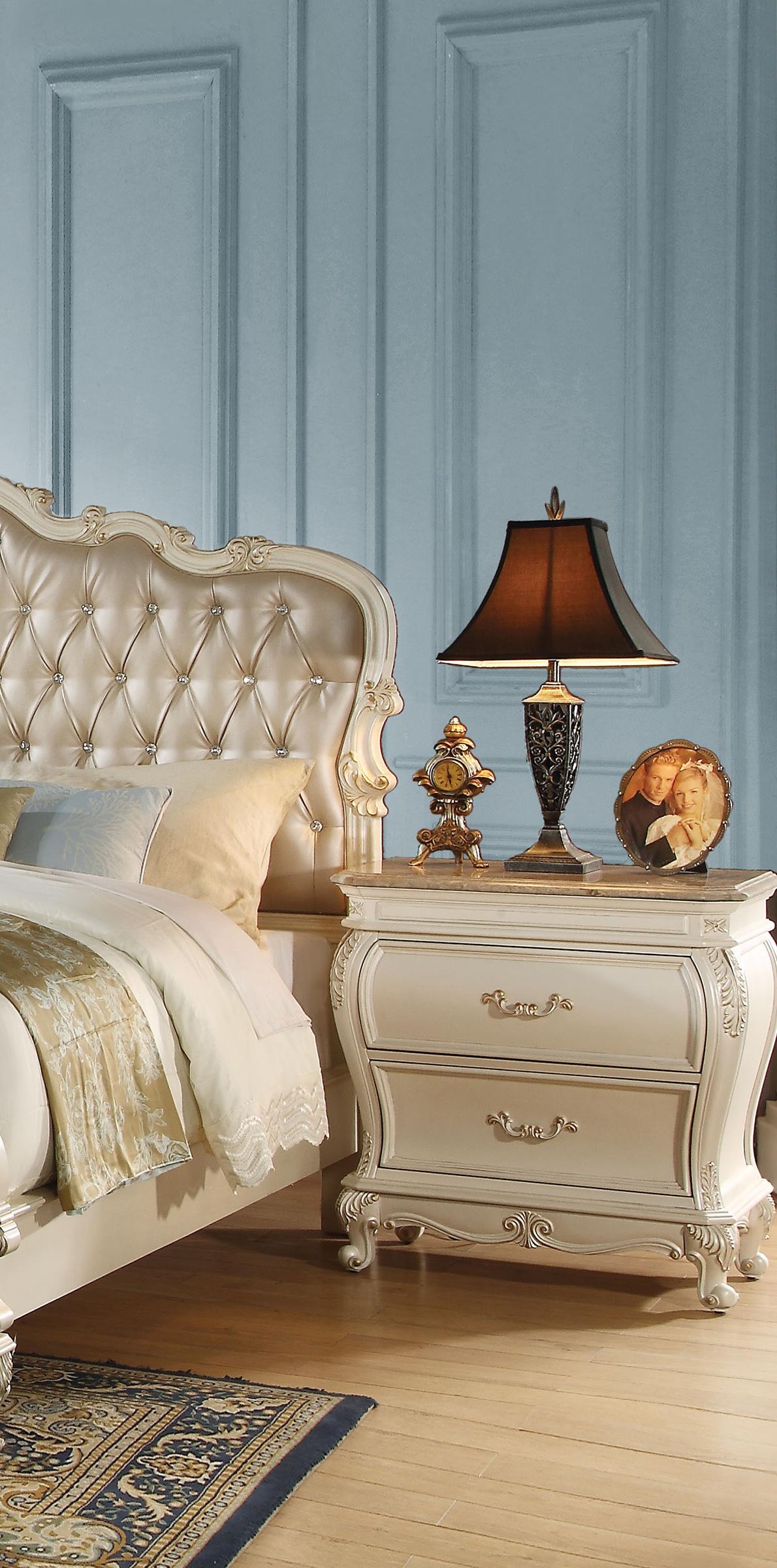 

    
 Order  Rose Gold Pearl White King Bedroom Set 5Pcs Chantelle 23537EK Acme Classic
