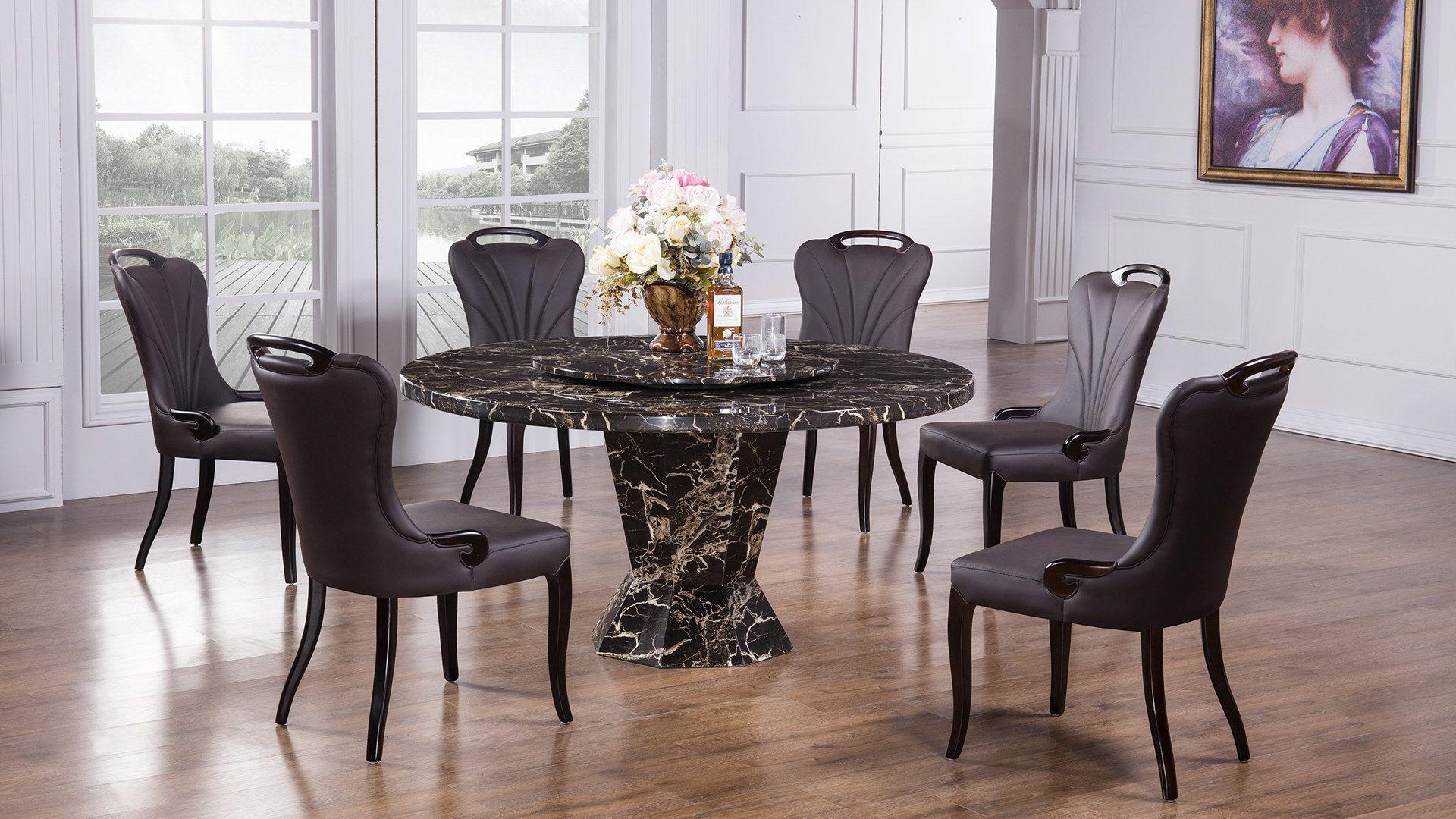 

    
Round Marble Dining Room Set 7Pcs American Eagle DT-H33 / CK-H604-DB
