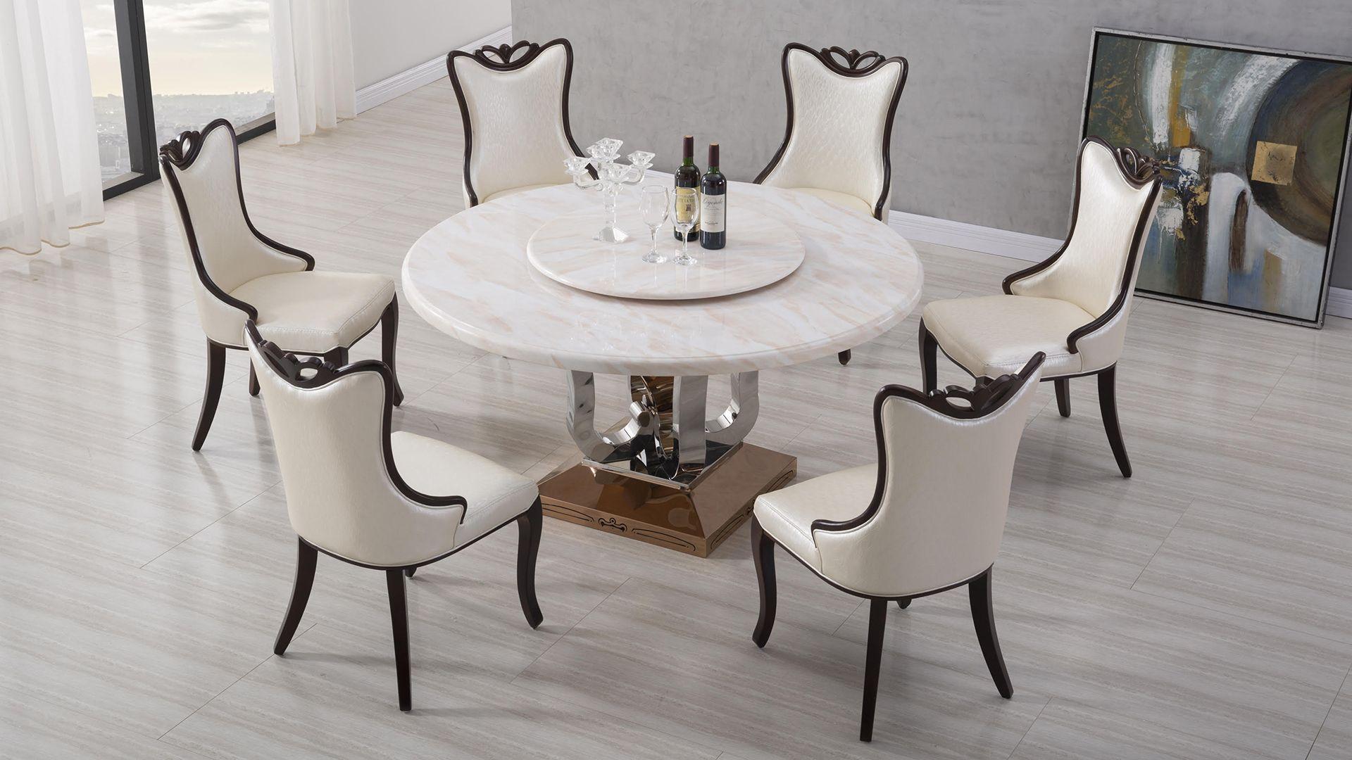 

    
Round Marble Table w/ Lazy Susan Dining Room Set 7Pcs American Eagle DT-H029
