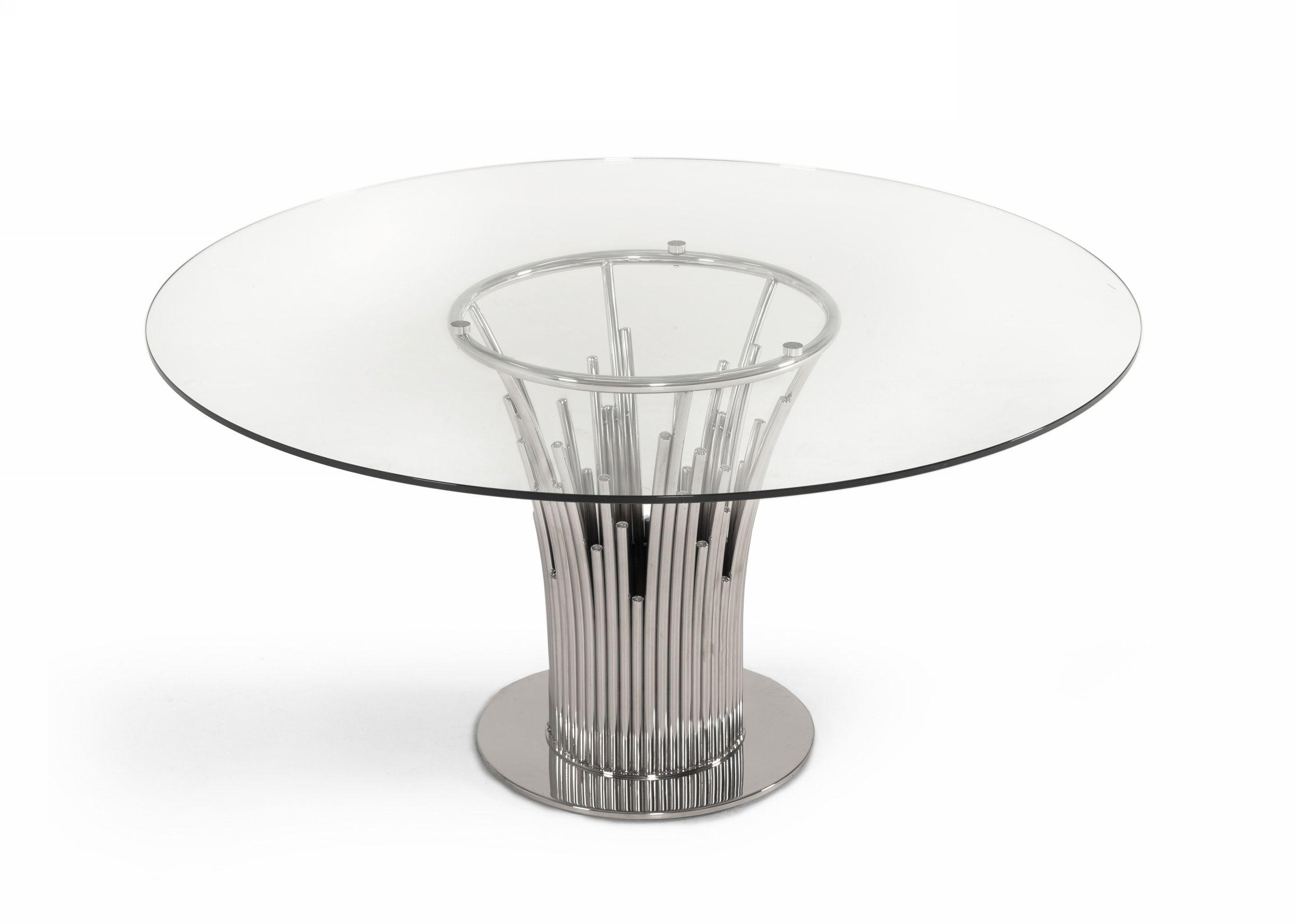 

    
Modern Round Glass & Stainless Steel Dining Table by VIG Modrest Paxton

