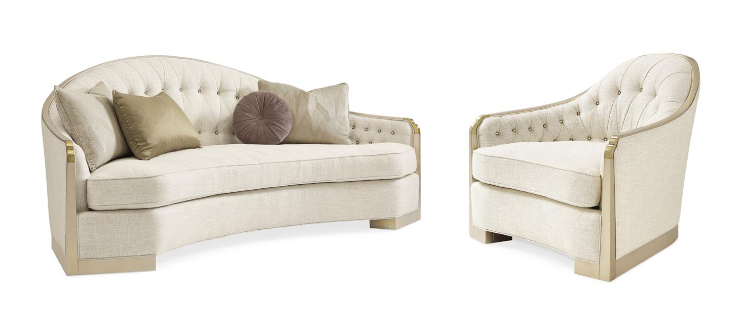 

    
Rounded Silhouette Cream Fabric & Champagne Finish Sofa Set 2Pcs SHE'S A CHARMER by Caracole
