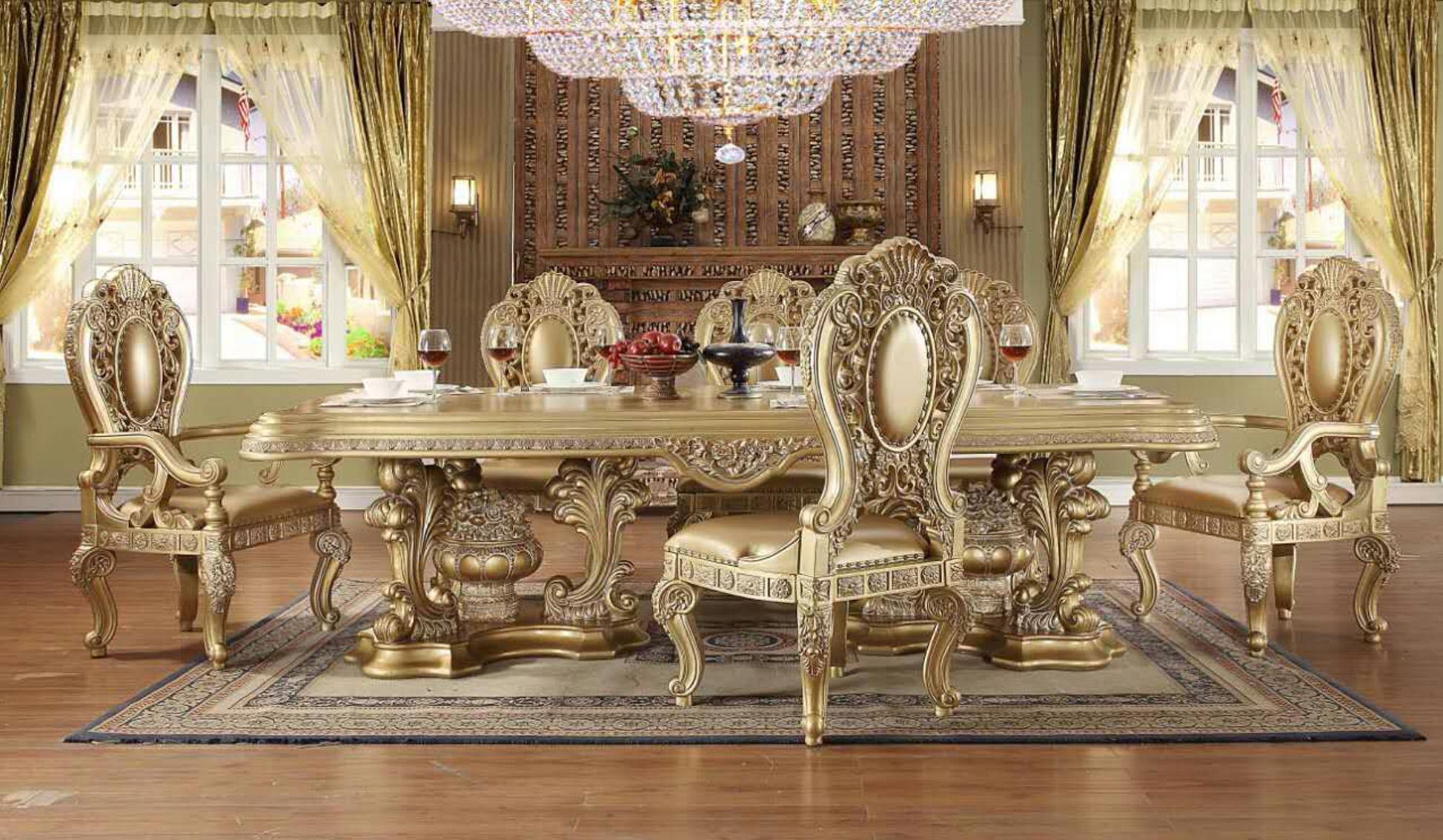 

    
Royal Antique Gold Double Pedestal Dining Table Set 7Pcs Seville DN00457 ACME
