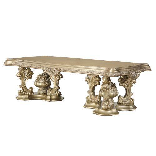 

    
Royal Antique Gold Double Pedestal Dining Table Set 7Pcs Seville DN00457 ACME
