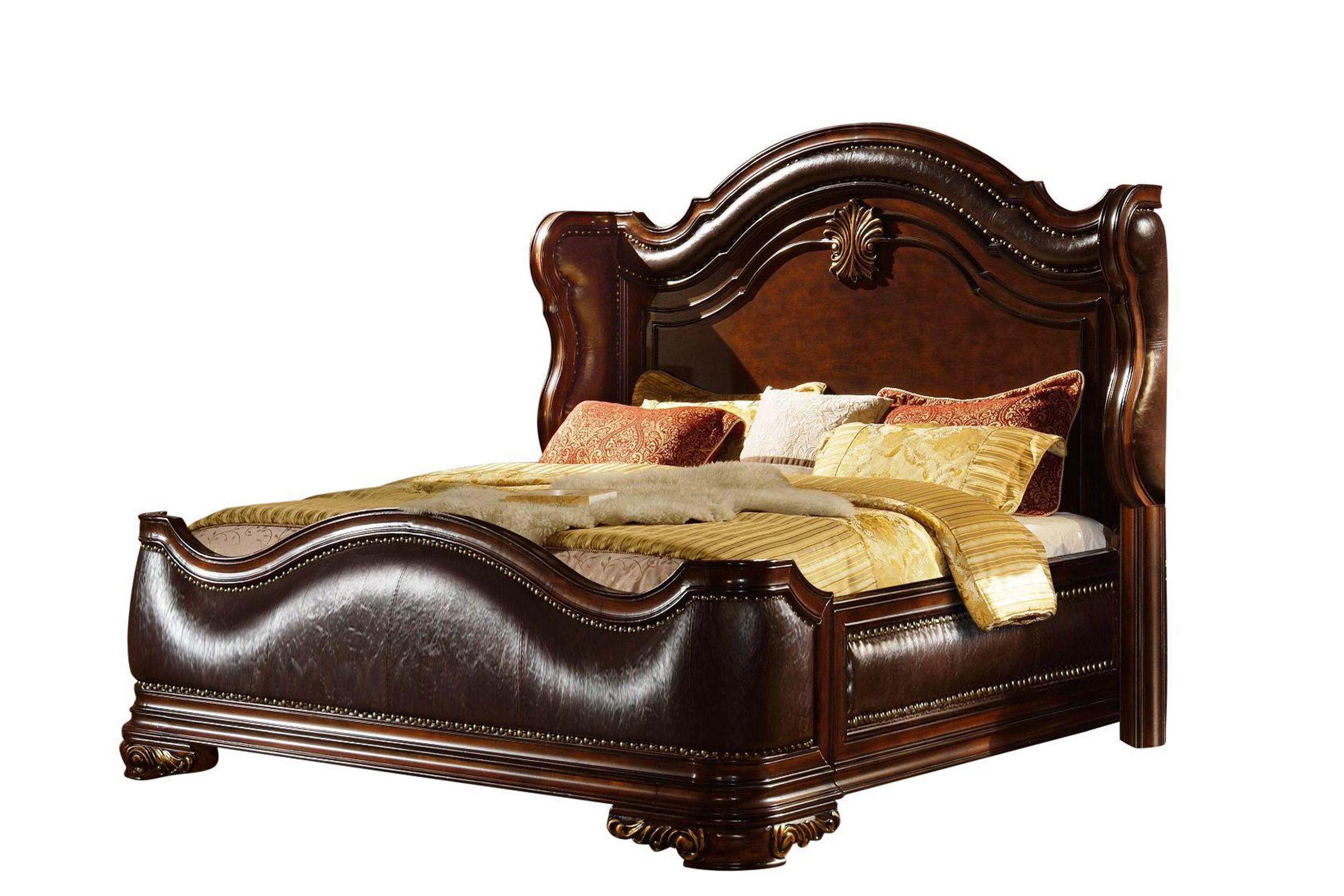 Contemporary, Modern Panel Bed BELLA QB13317562 in Dark Walnut Eco-Leather