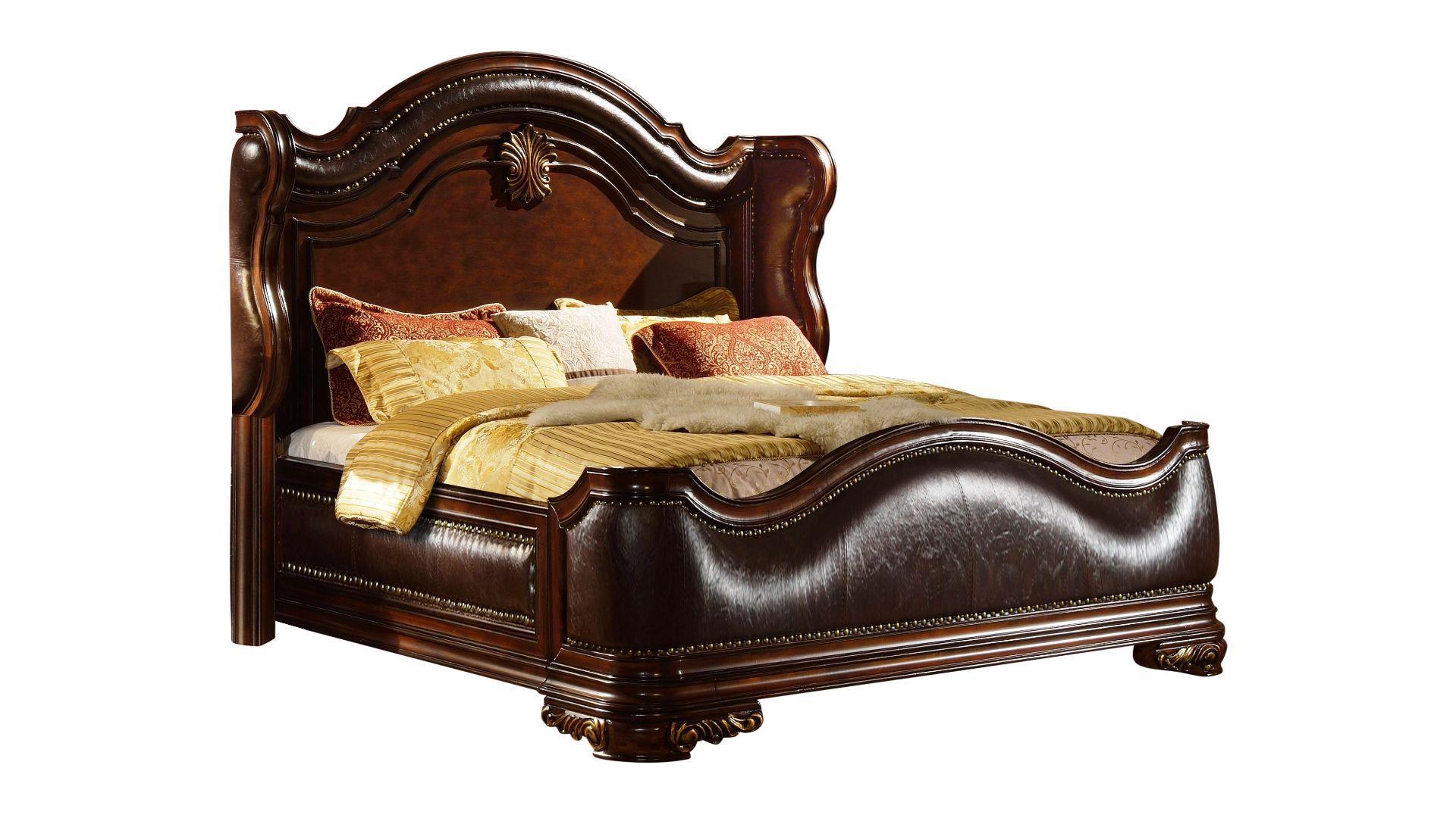 

    
Royal Dark Walnut Carved Wood King Bed Set 4Pcs BELLA Galaxy Home Traditional
