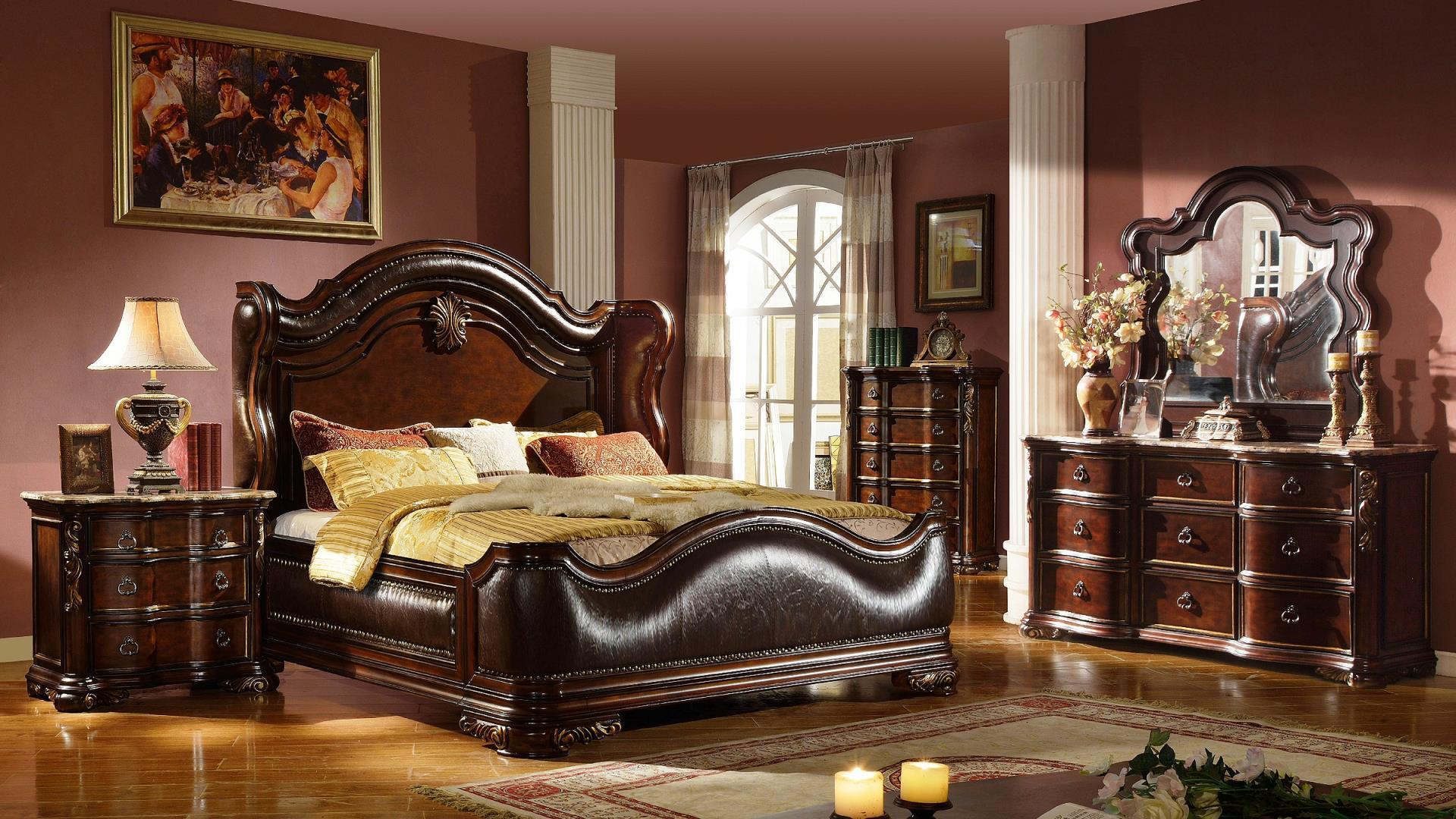 Contemporary, Modern Panel Bedroom Set BELLA-EK-Set-4 QB13324132-4PC in Dark Walnut Eco-Leather