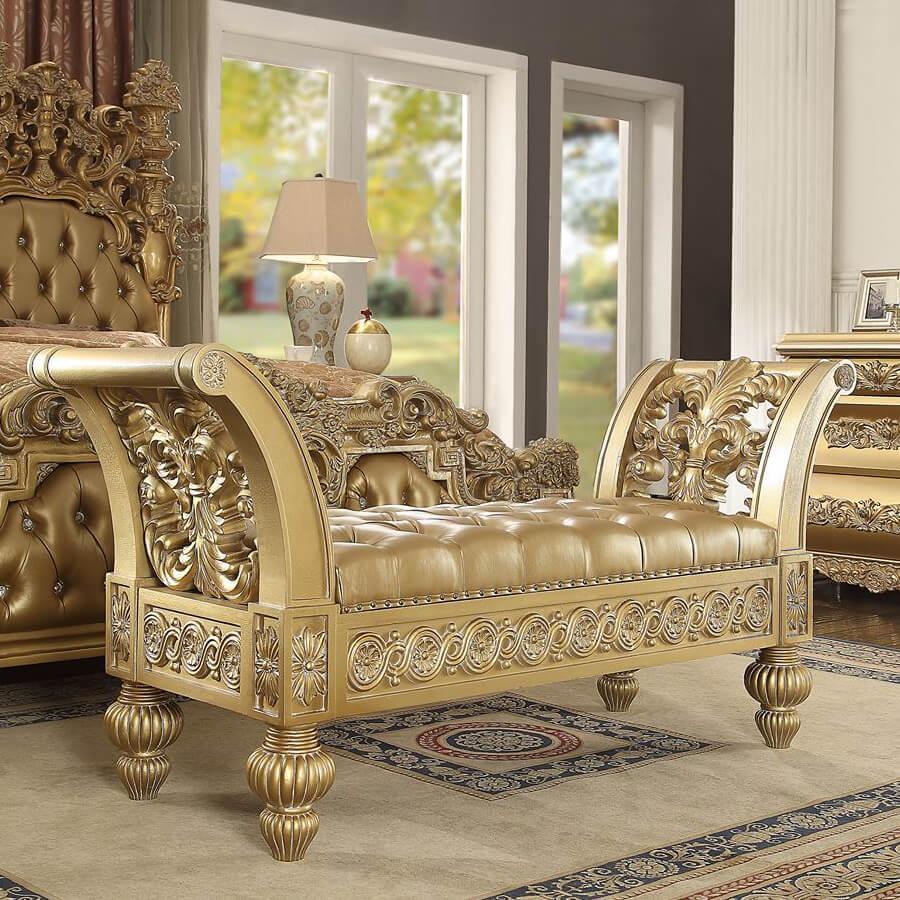 

    
Royal Gold Carved Wood Tufted Bench Seville BD00456 ACME Traditional Classic
