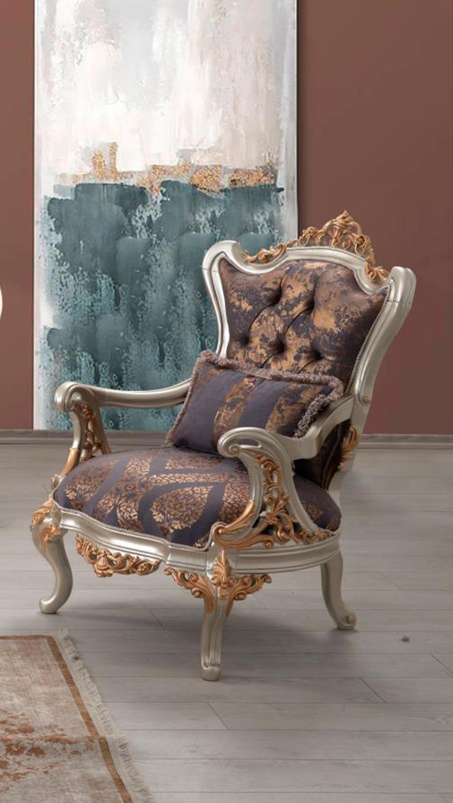 

    
Royal GRAY & GOLD Chenille Chair VERSA Galaxy Home Traditional Classic
