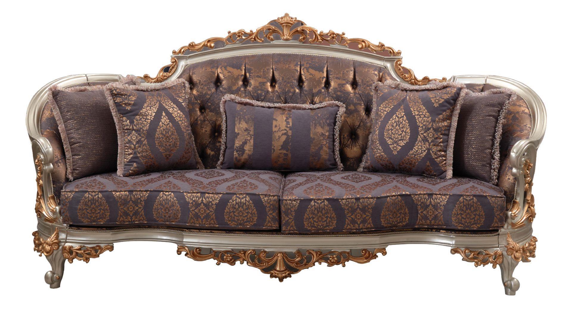 

    
Royal GRAY & GOLD Chenille Sofa Set 2Pcs VERSA Galaxy Home Traditional Classic
