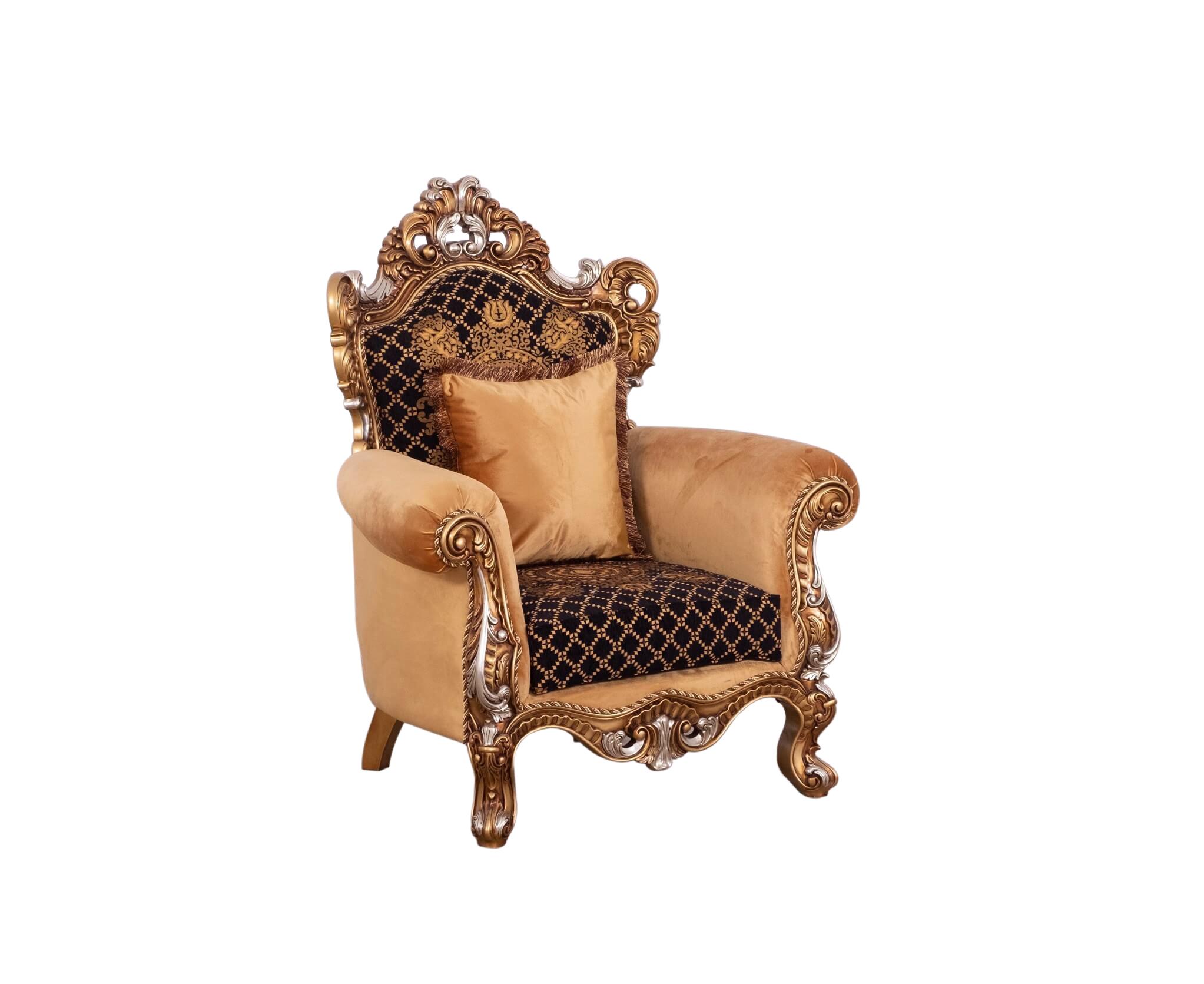 Classic, Traditional Arm Chair EMPERADOR 42035-C in Gold, Brown Fabric