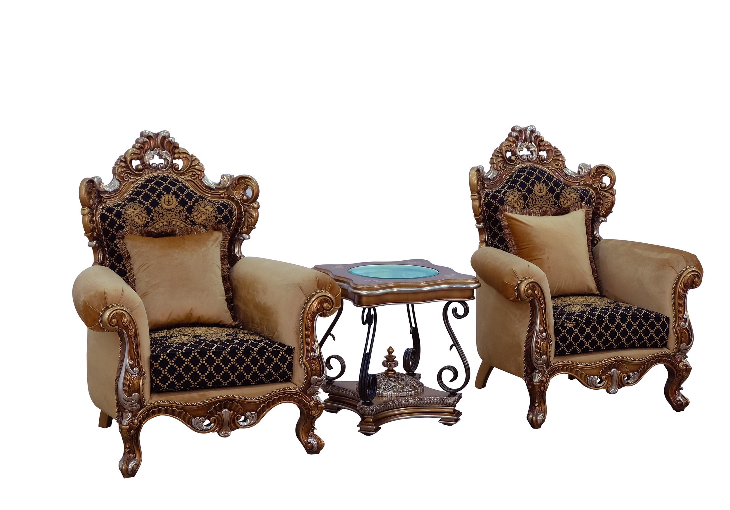 Classic, Traditional Arm Chair Set EMPERADOR 42035-C-Set-2 in Gold, Brown Fabric