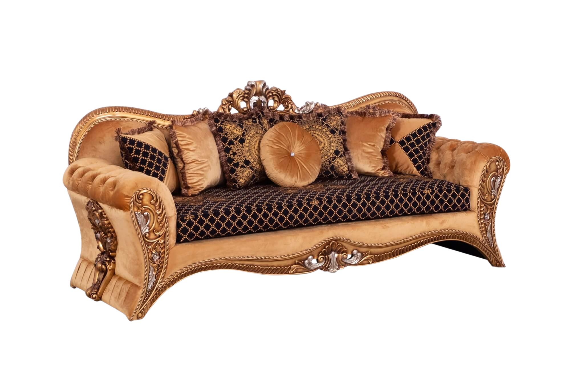 Classic, Traditional Sofa EMPERADOR 42035-S in Gold, Brown Fabric