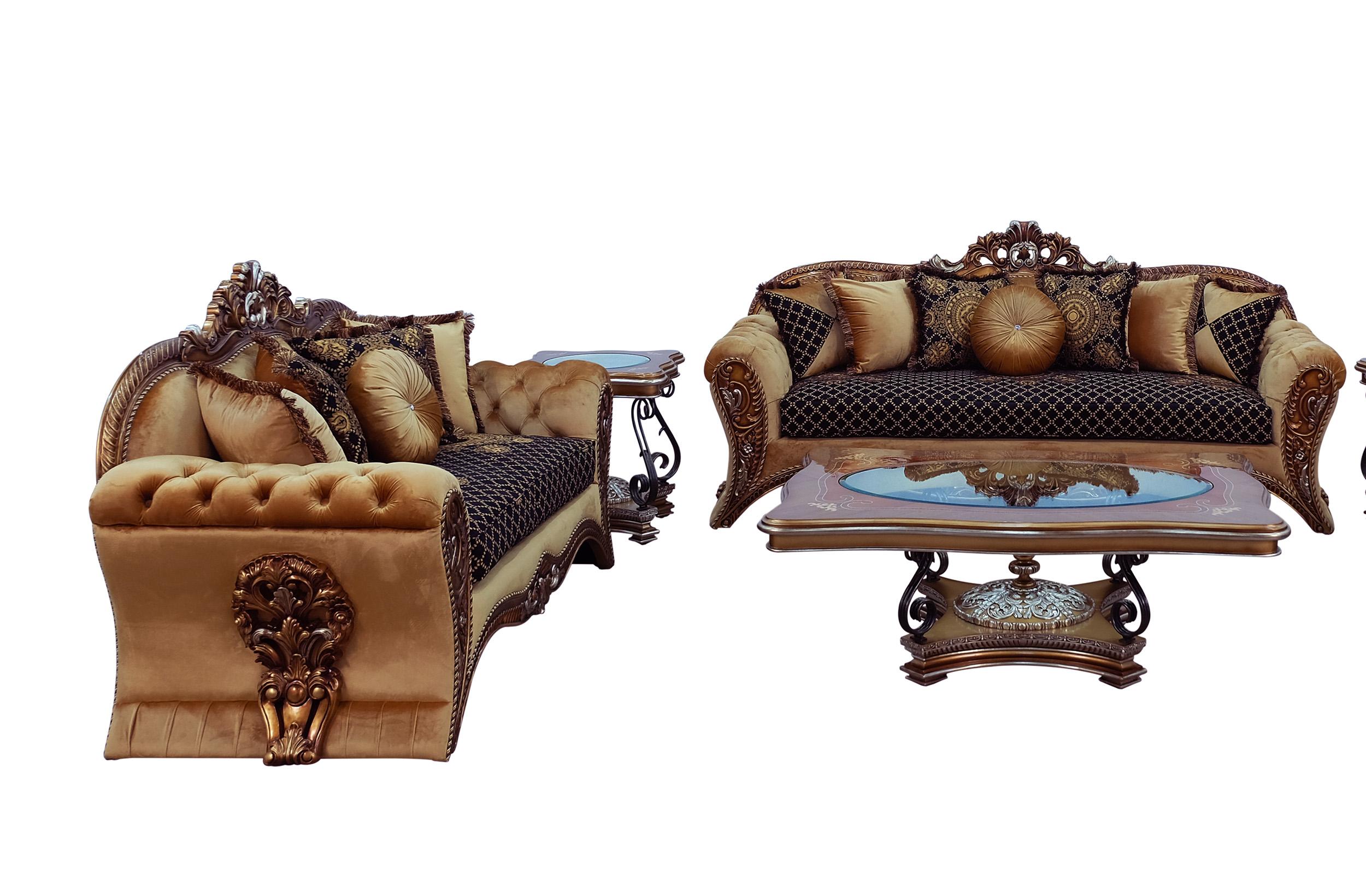 Classic, Traditional Sofa Set EMPERADOR 42035-Set-2 in Gold, Brown Fabric