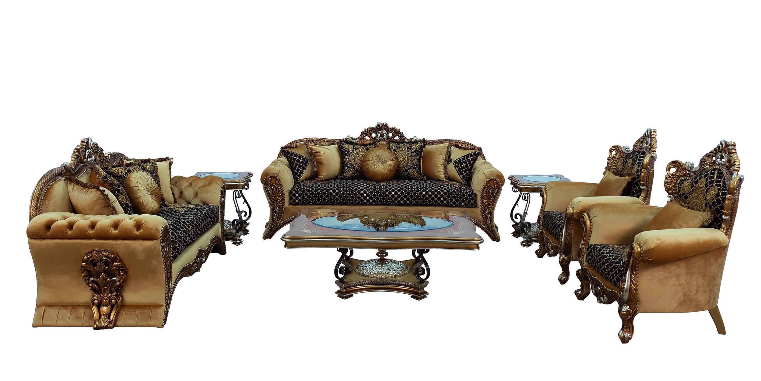 

    
Traditional Brown & Gold Sofa Set 4Pcs EMPERADOR EUROPEAN FURNITURE
