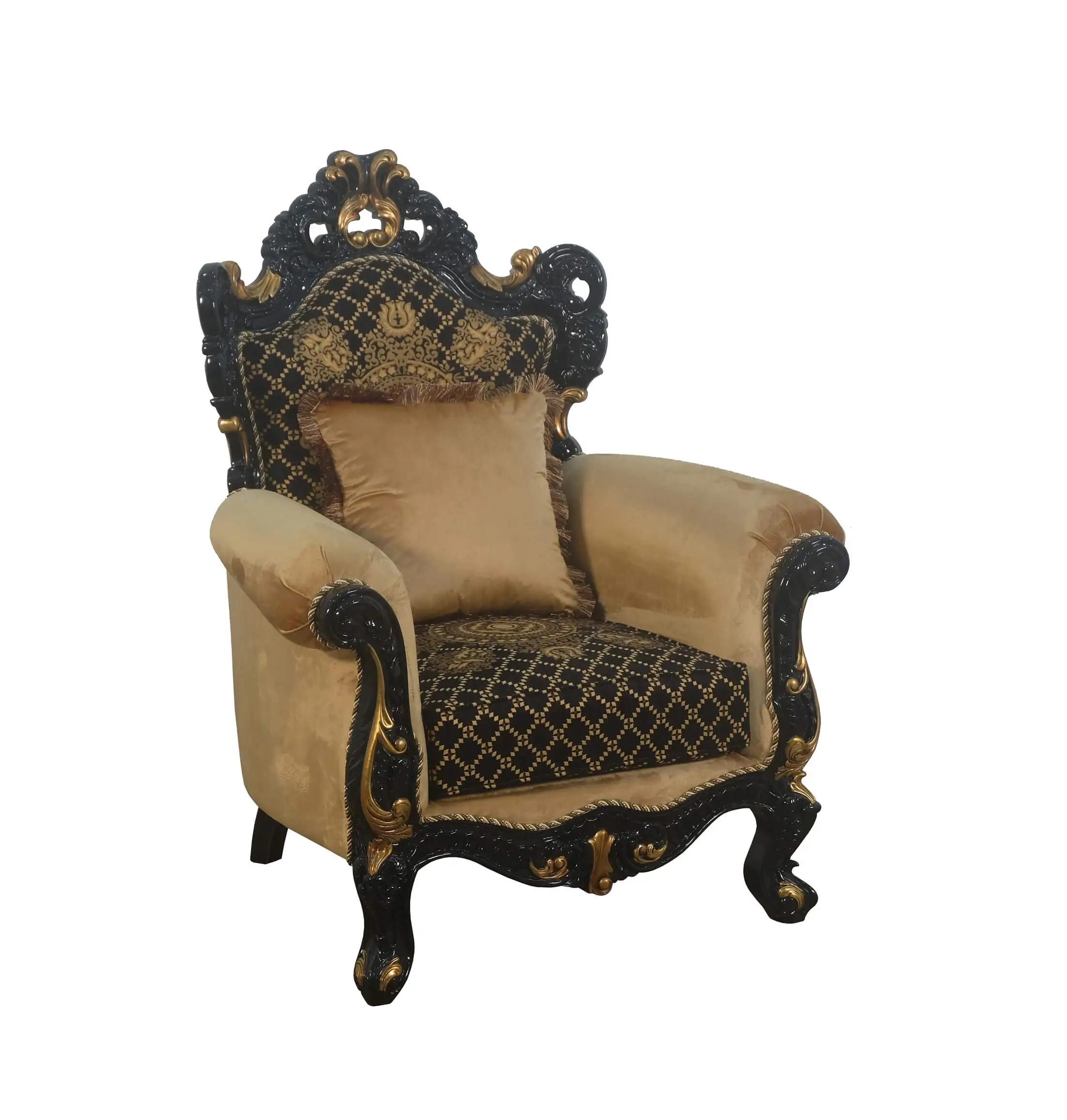 Classic, Traditional Arm Chairs EMPERADOR 42037-C in Gold, Black Fabric