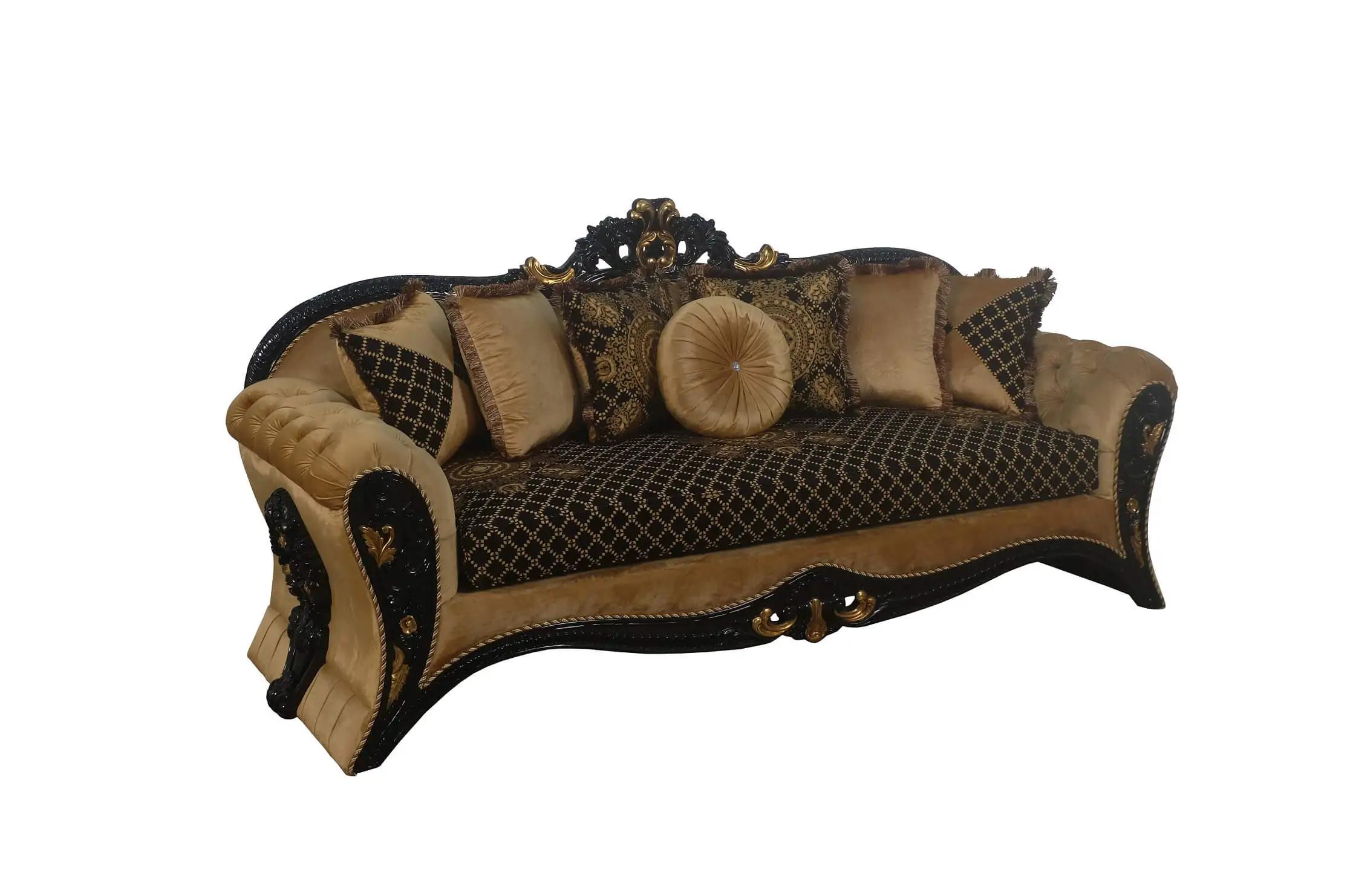 Classic, Traditional Sofa EMPERADOR 42037-S in Gold, Black Fabric