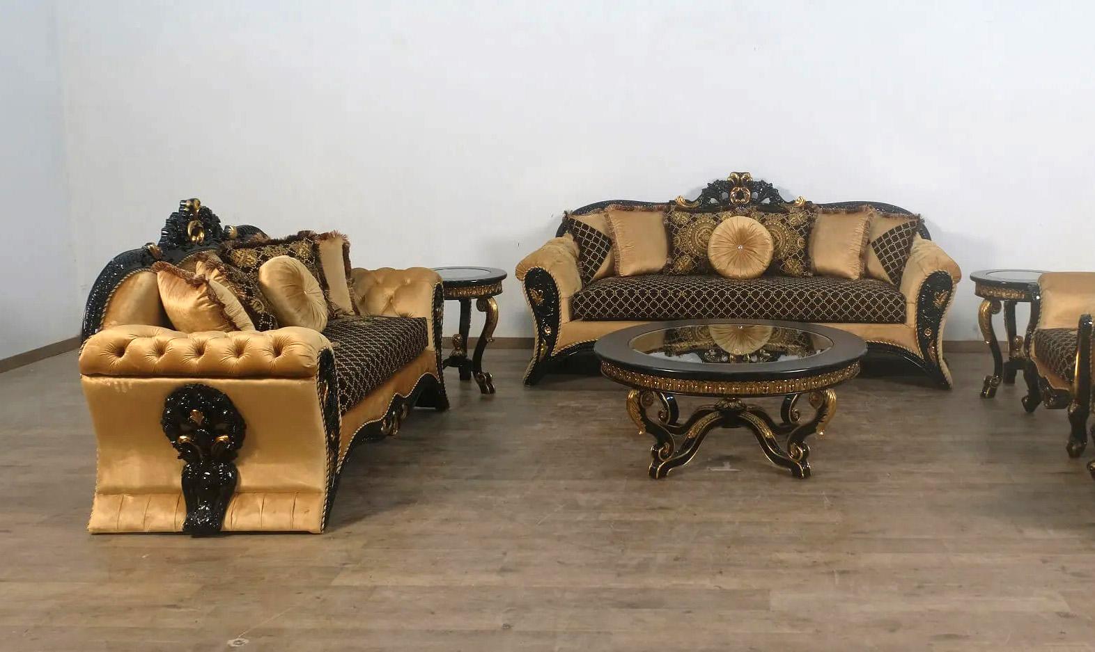 

    
Traditional Black & Gold Damask Sofa Set 2Pcs EMPERADOR EUROPEAN FURNITURE

