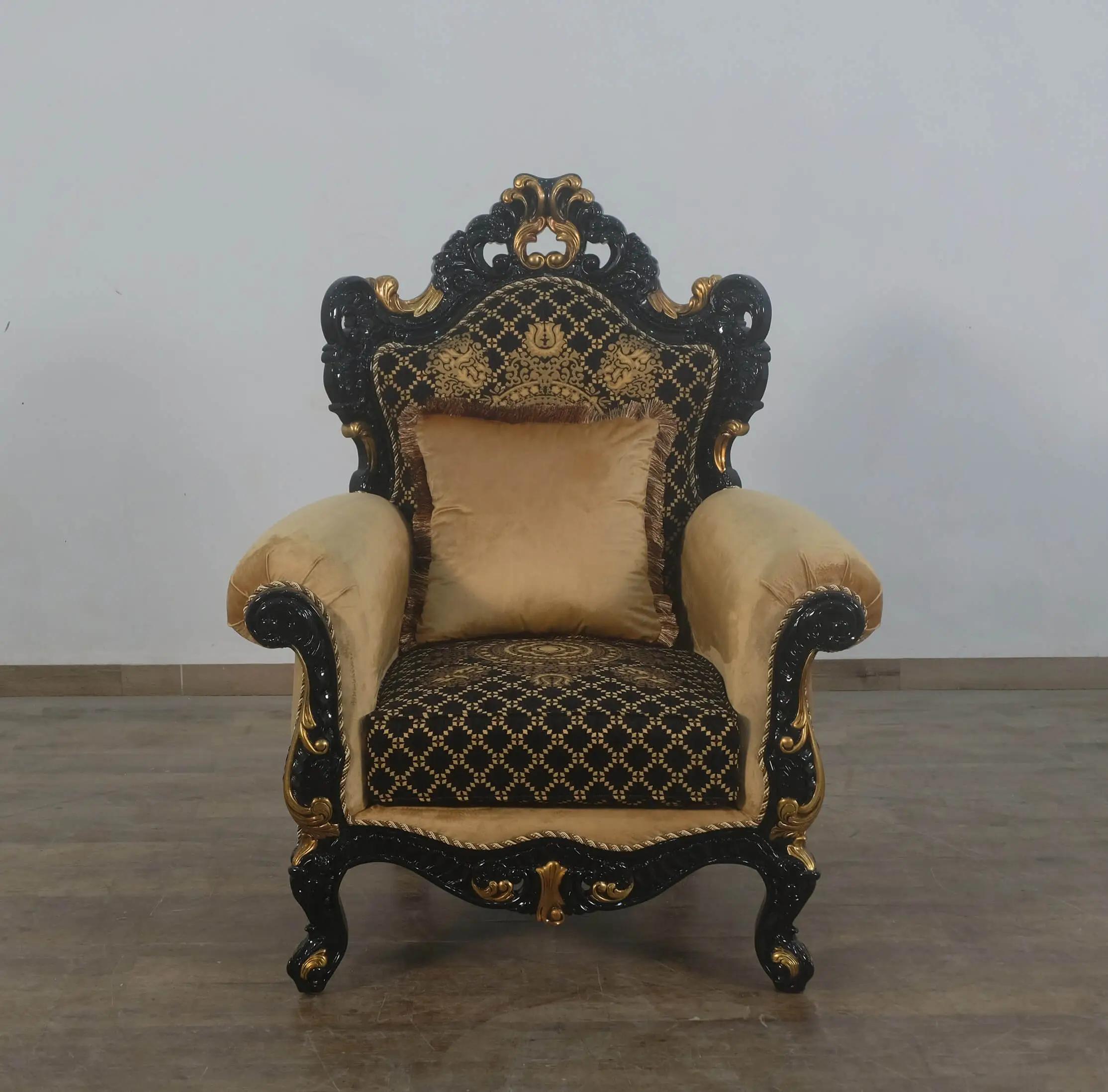

    
 Photo  Traditional Black & Gold Damask Sofa Set 3Pcs EMPERADOR EUROPEAN FURNITURE
