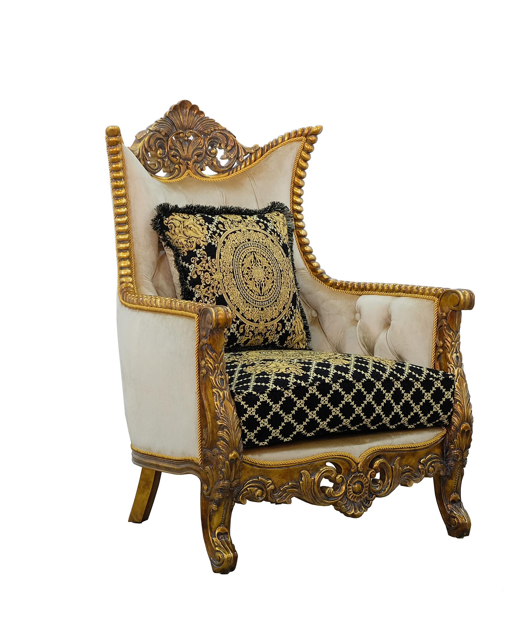 Classic, Traditional Arm Chair MAGGIOLINI 31059-C in Antique, Gold, Black, Beige Fabric