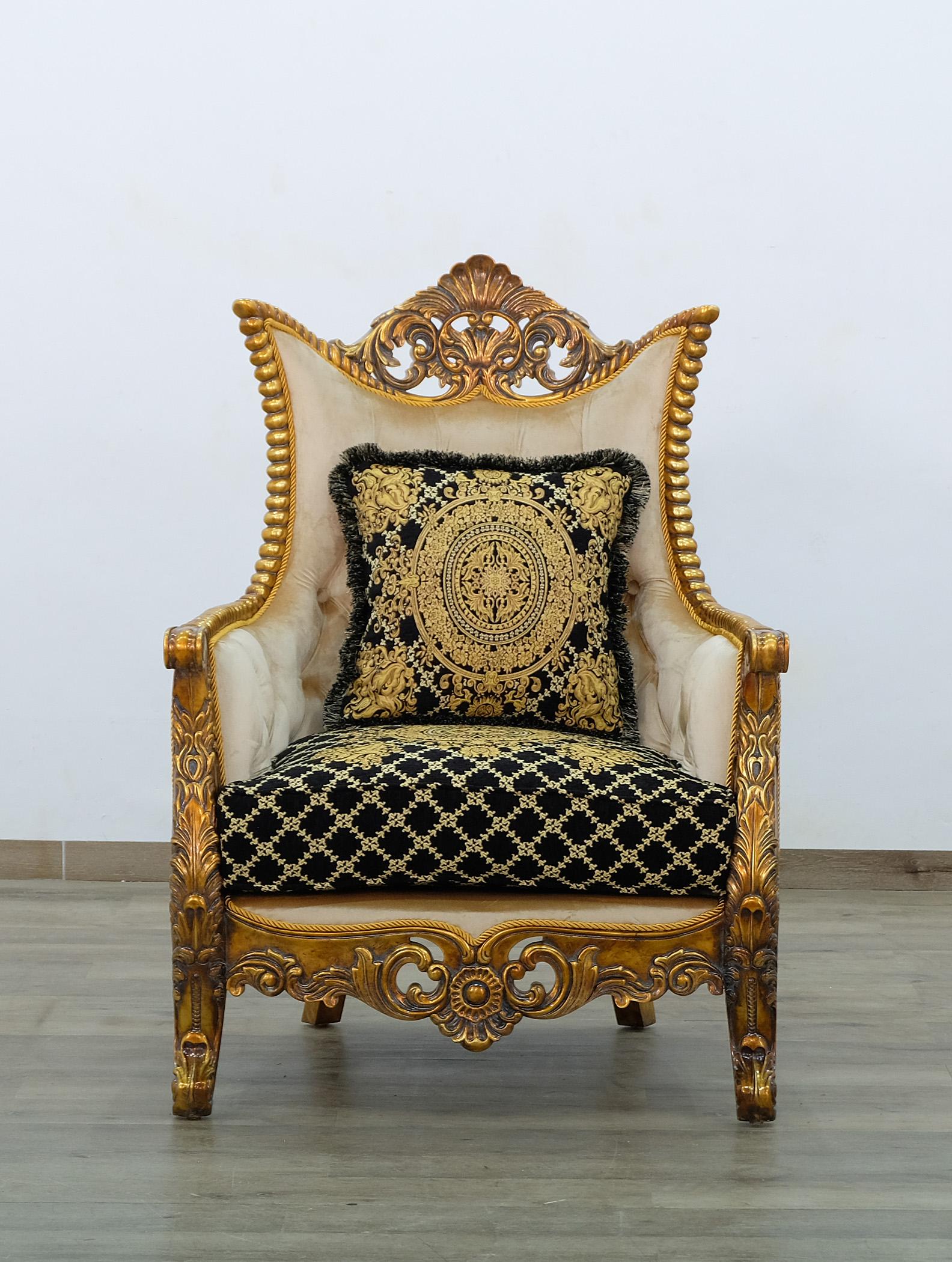 

    
EUROPEAN FURNITURE MAGGIOLINI Arm Chair Antique/Gold/Black/Beige 31059-C
