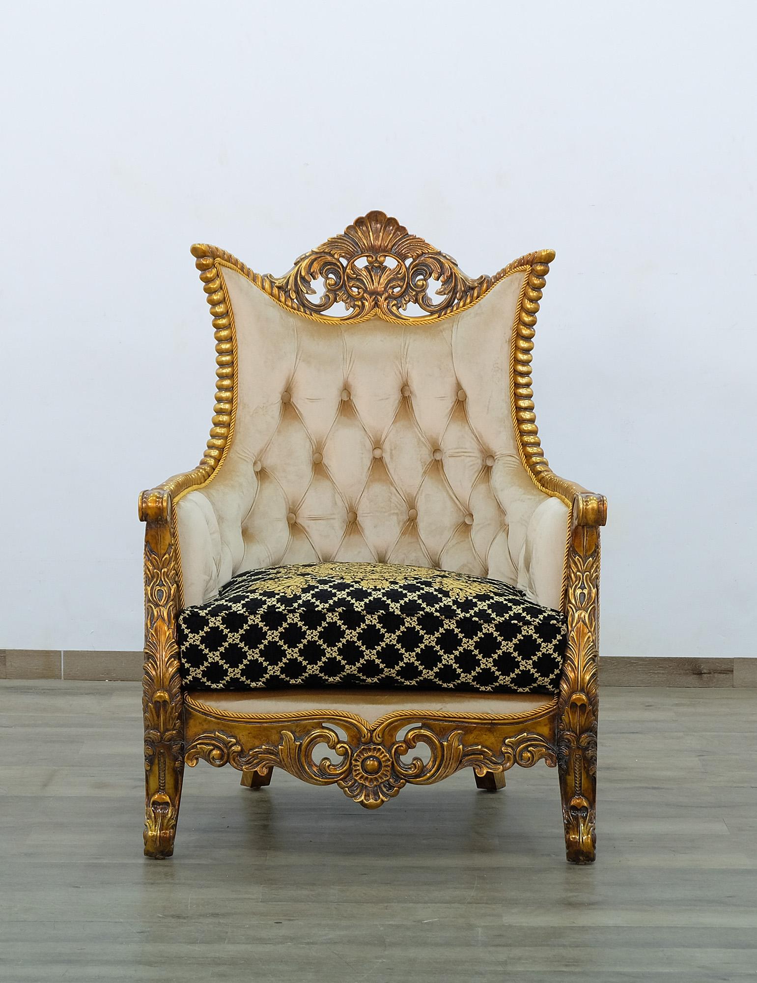 

        
EUROPEAN FURNITURE MAGGIOLINI Arm Chair Set Antique/Gold/Black/Beige Fabric 6015419742728
