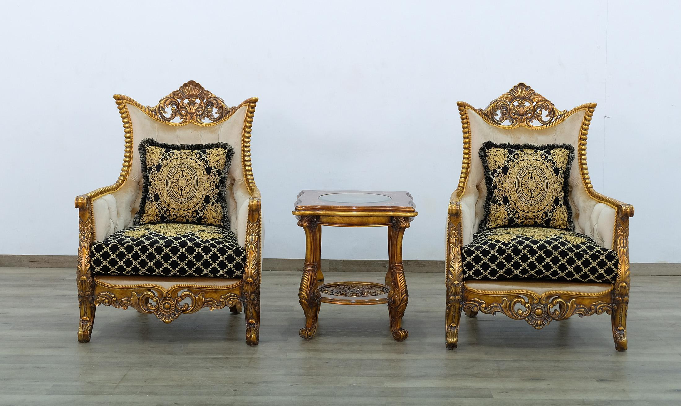 

    
Royal Luxury Black Gold Fabric MAGGIOLINI Arm Chair Set 2 Pcs EUROPEAN FURNITURE
