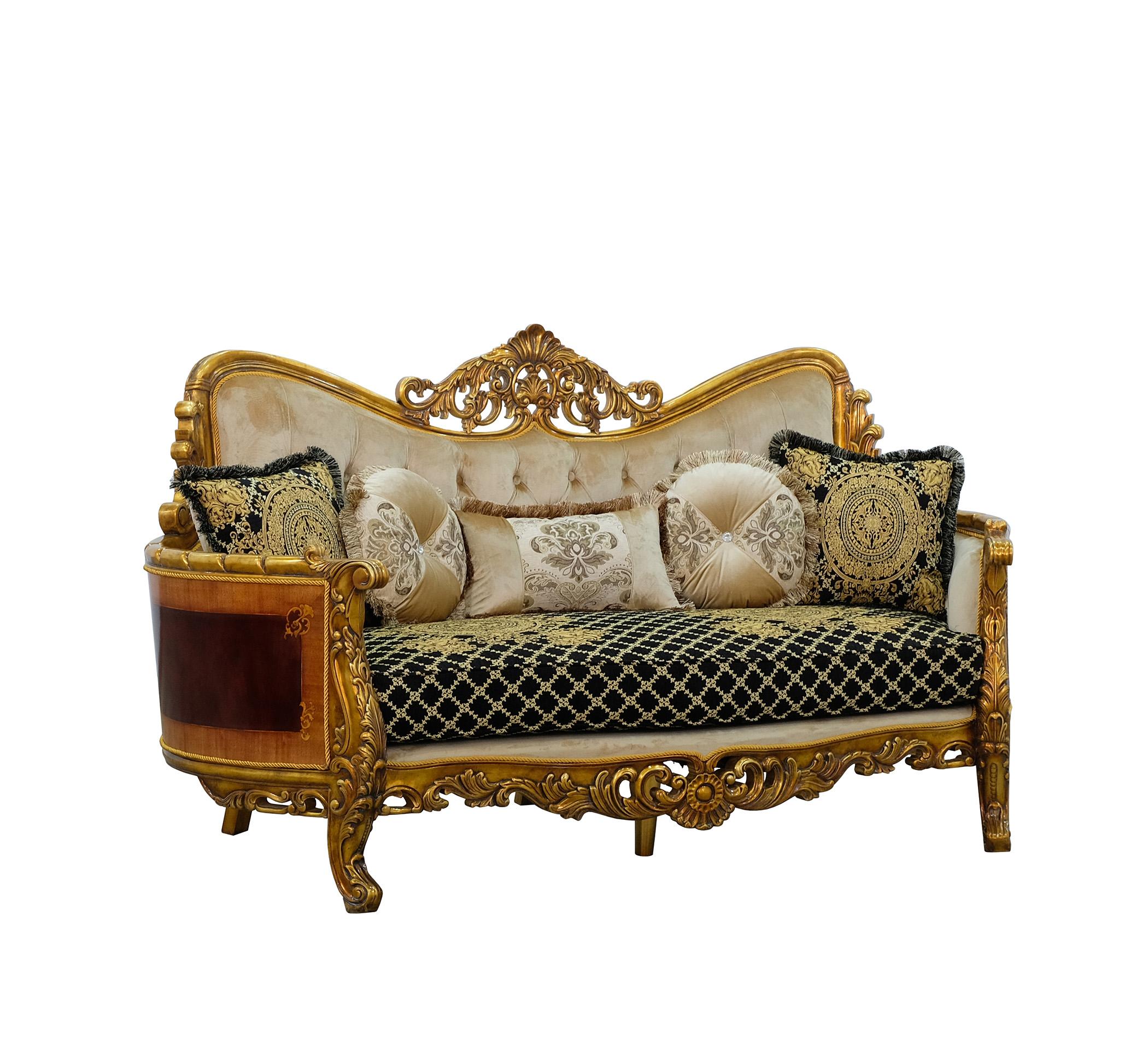 Classic, Traditional Loveseat MAGGIOLINI 31059-L in Antique, Gold, Black, Beige Fabric