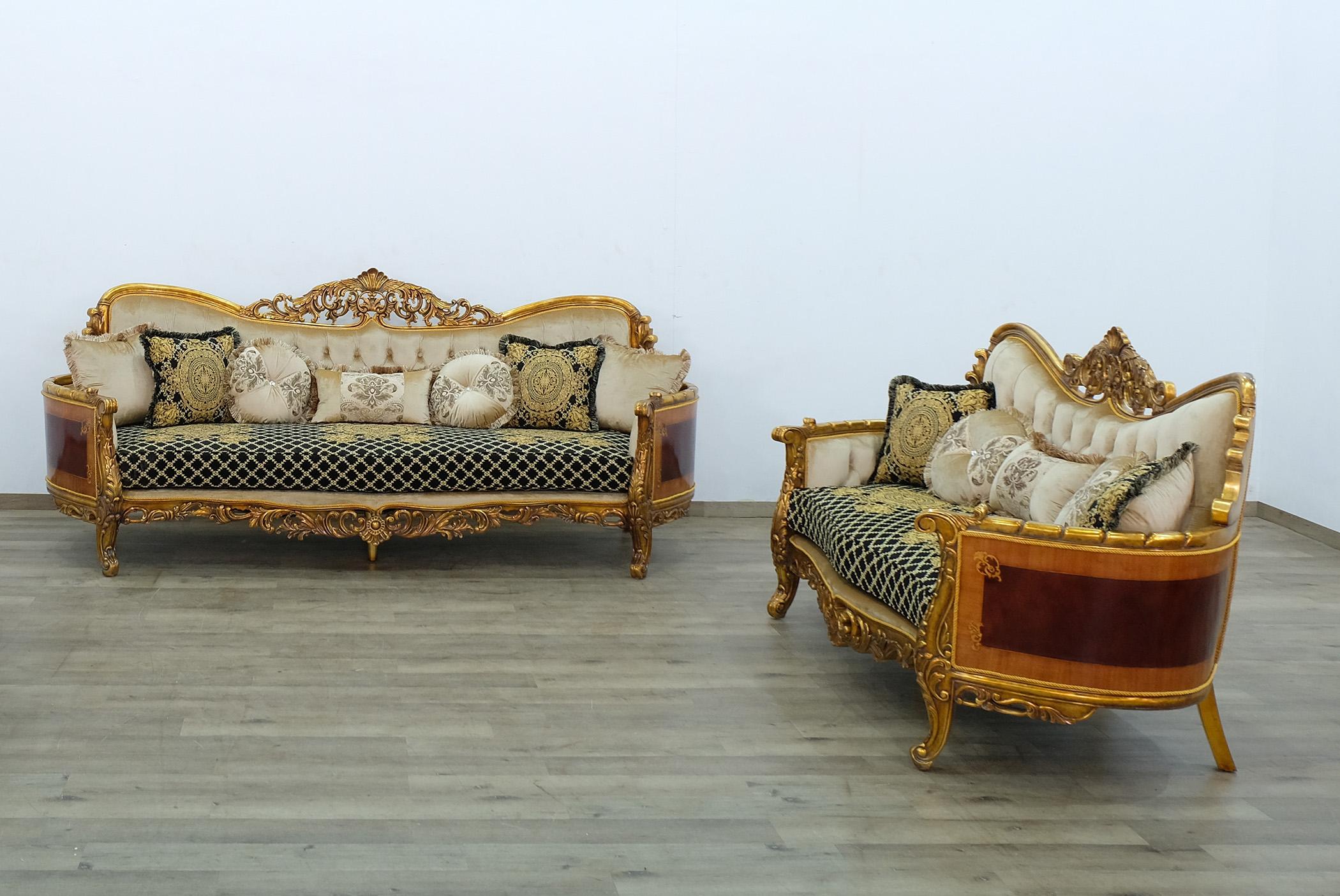 

    
 Shop  Royal Luxury Black Gold Fabric MAGGIOLINI Sofa EUROPEAN FURNITURE Carved Wood
