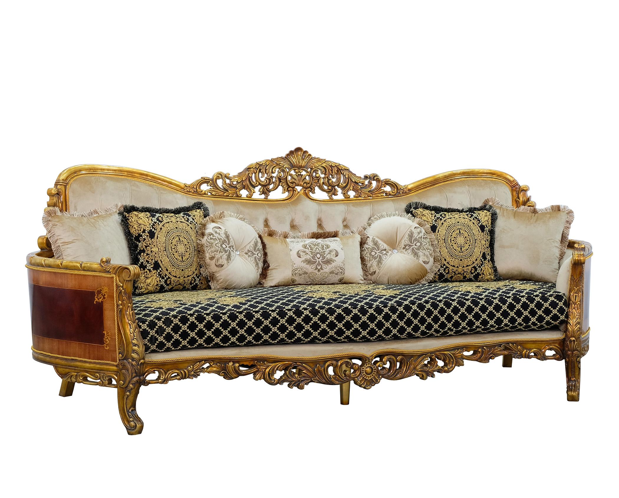 Classic, Traditional Sofa MAGGIOLINI 31059-S in Antique, Gold, Black, Beige Fabric