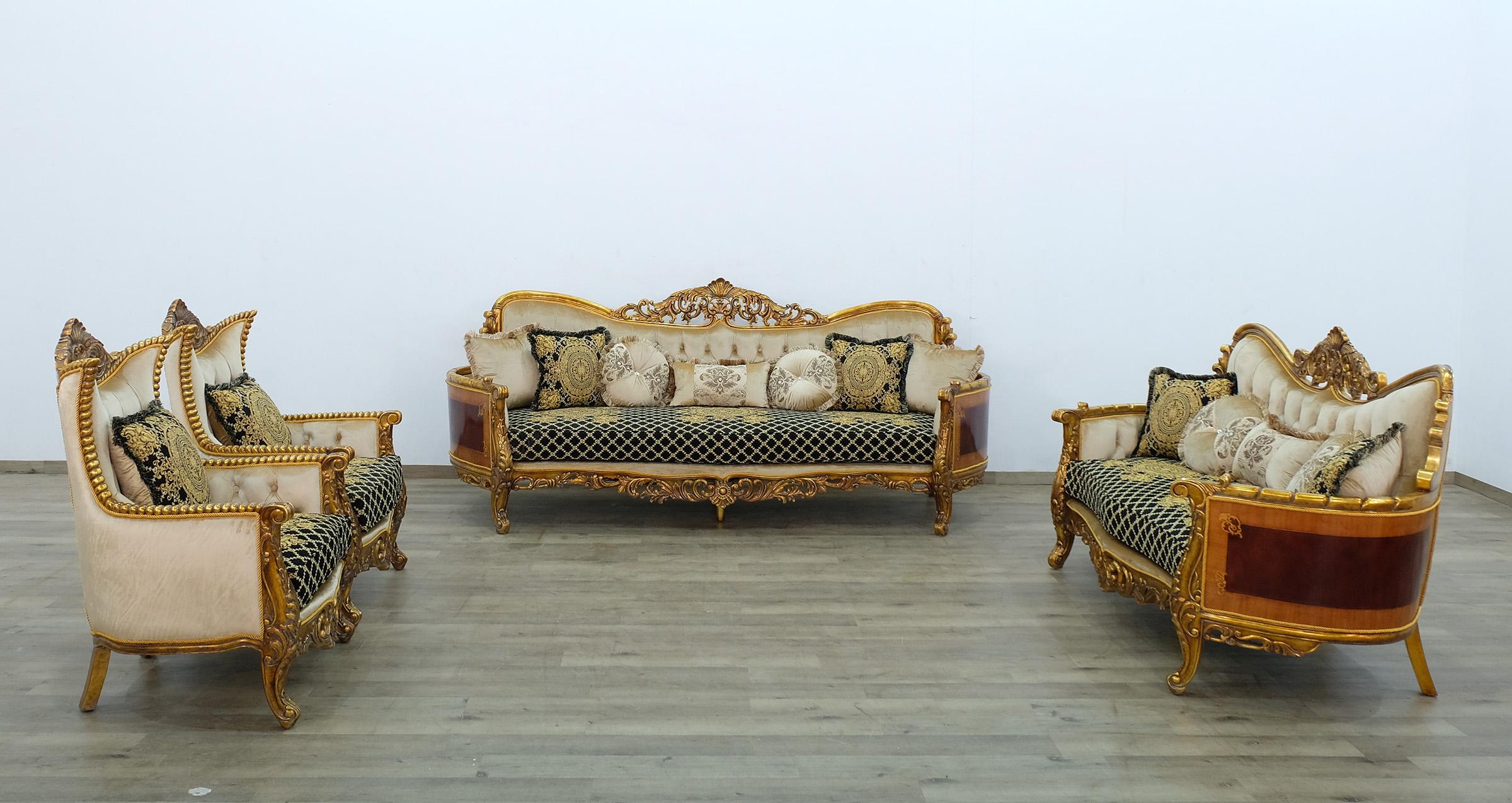 

    
Royal Luxury Black Gold Fabric MAGGIOLINI Sofa Set 2 Pcs EUROPEAN FURNITURE

