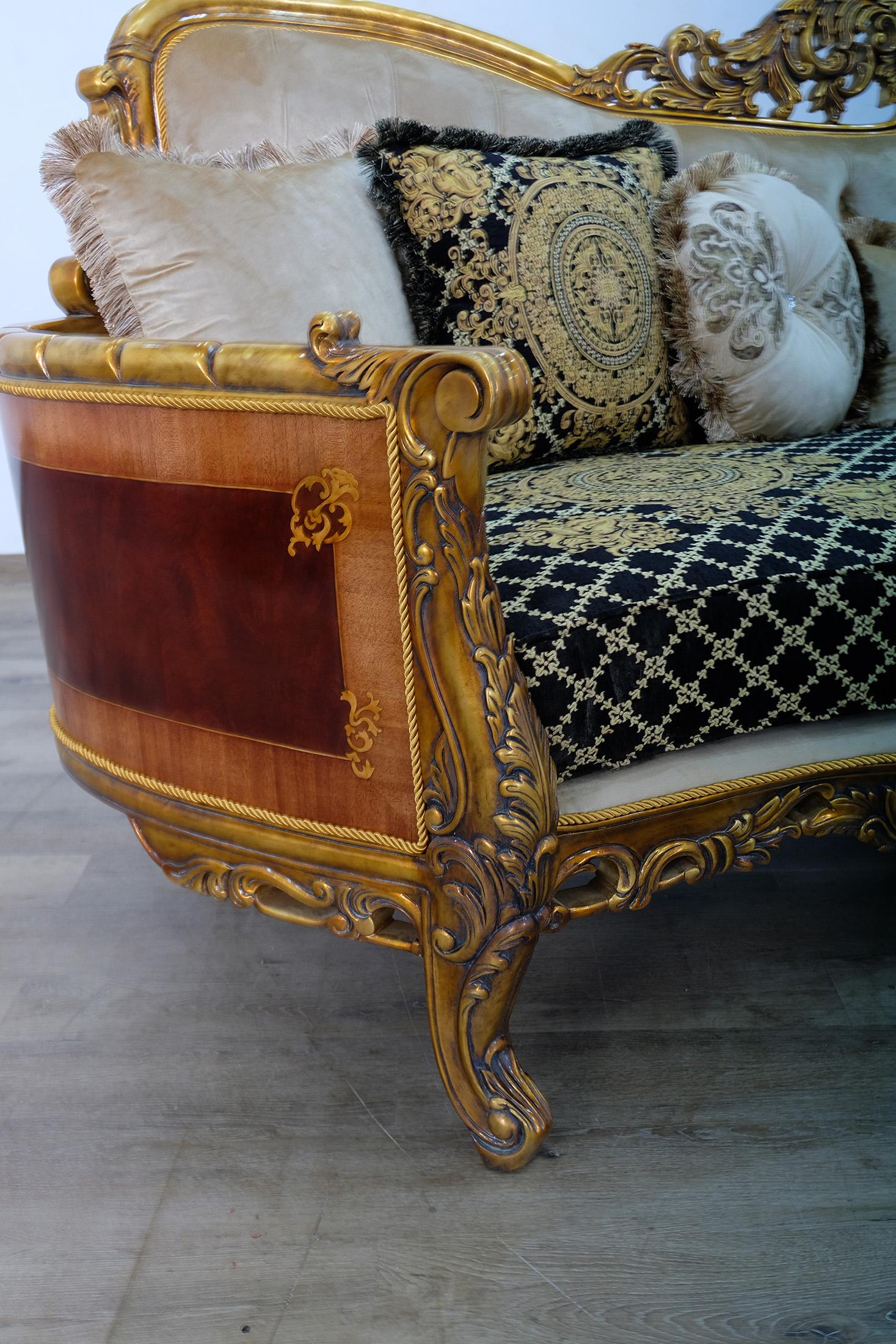 

    
 Order  Royal Luxury Black Gold Fabric MAGGIOLINI Sofa Set 2 Pcs EUROPEAN FURNITURE
